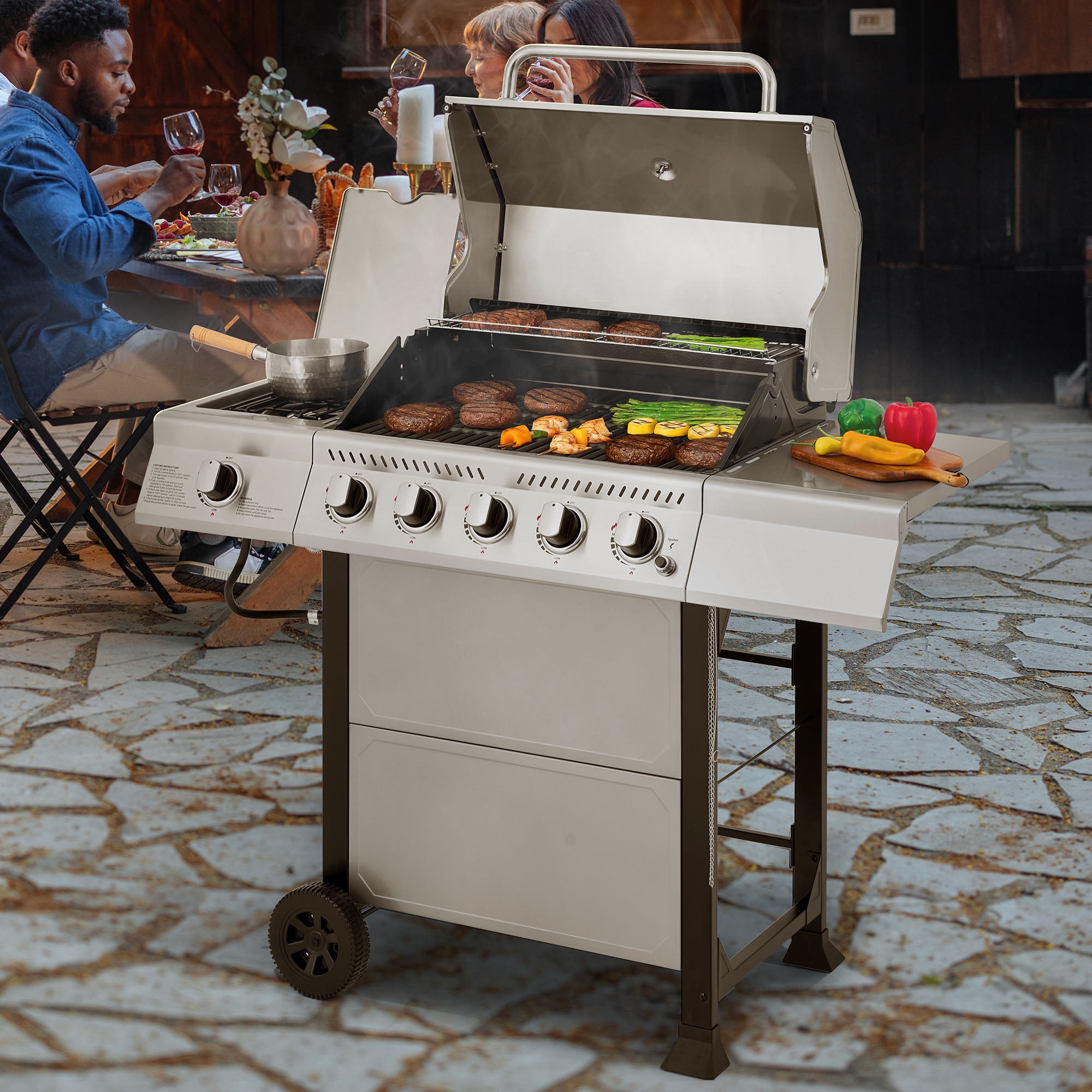Royal Gourmet GA5401T 5-Burner Liquid Propane Gas Grill with Side Burner (Silver, 632 sq. in.) 8cci9