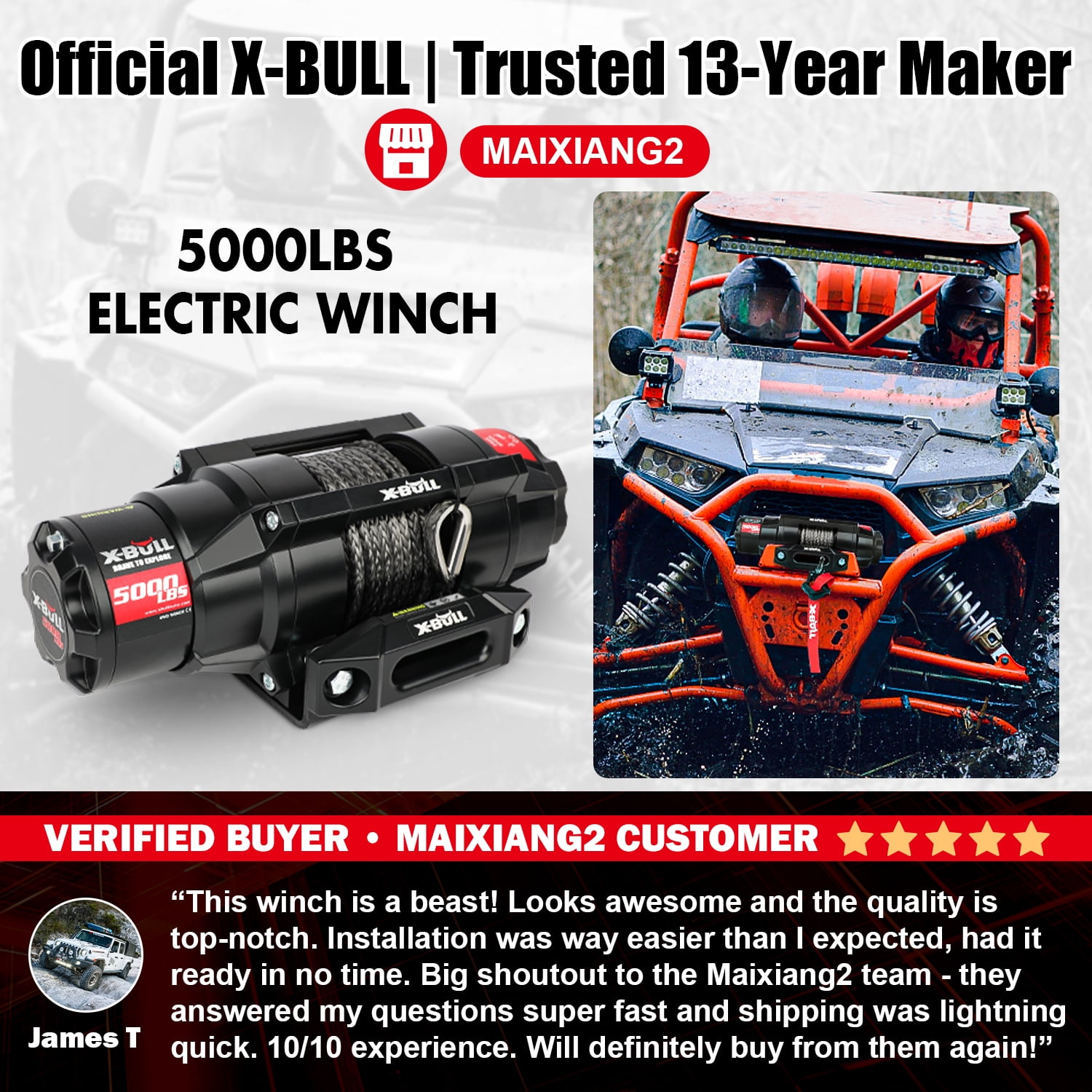 X-BULL 12V Electric Winch with Synthetic Rope and Wireless Remote (5000 lb) ji00b