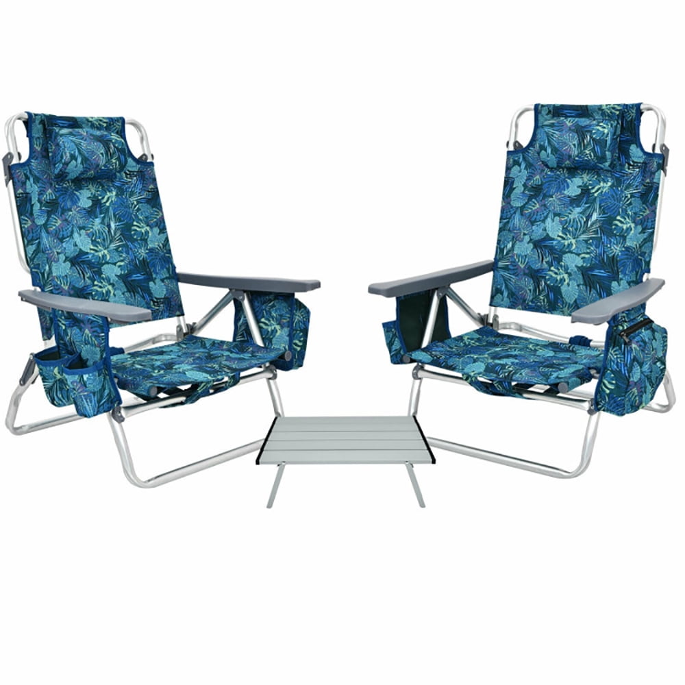 Spaco 5-Position Outdoor Folding Backpack Beach Chair Set (Blue, 2 Pack) uvb47