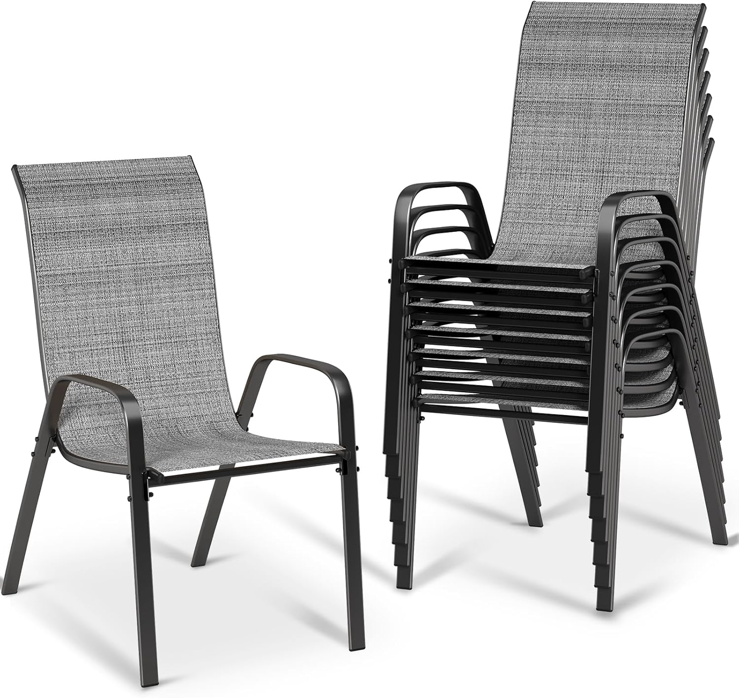 Pirecart Outdoor Patio Dining Chairs Set of 8 (Grey, 330 lb Capacity) lu0bc