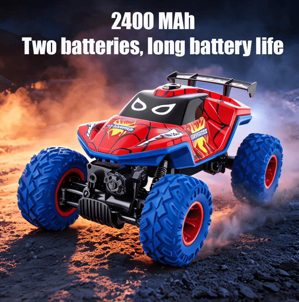 HNH 1:16 Spider Monster Truck RC Car, 4WD All-Terrain Off-Road Vehicle with LED Lighting and Spray Effect (Red, 1:16 Scale) zygid