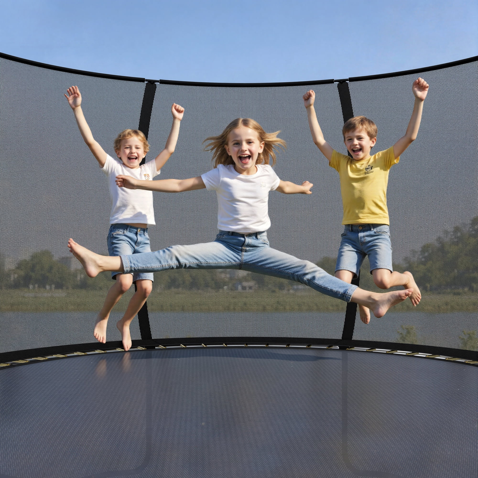 MarKnig Outdoor Round Trampoline with Safety Enclosure Net and Ladder, Heavy-Duty Backyard Recreational Jumper (Black, 14 ft) c0l87