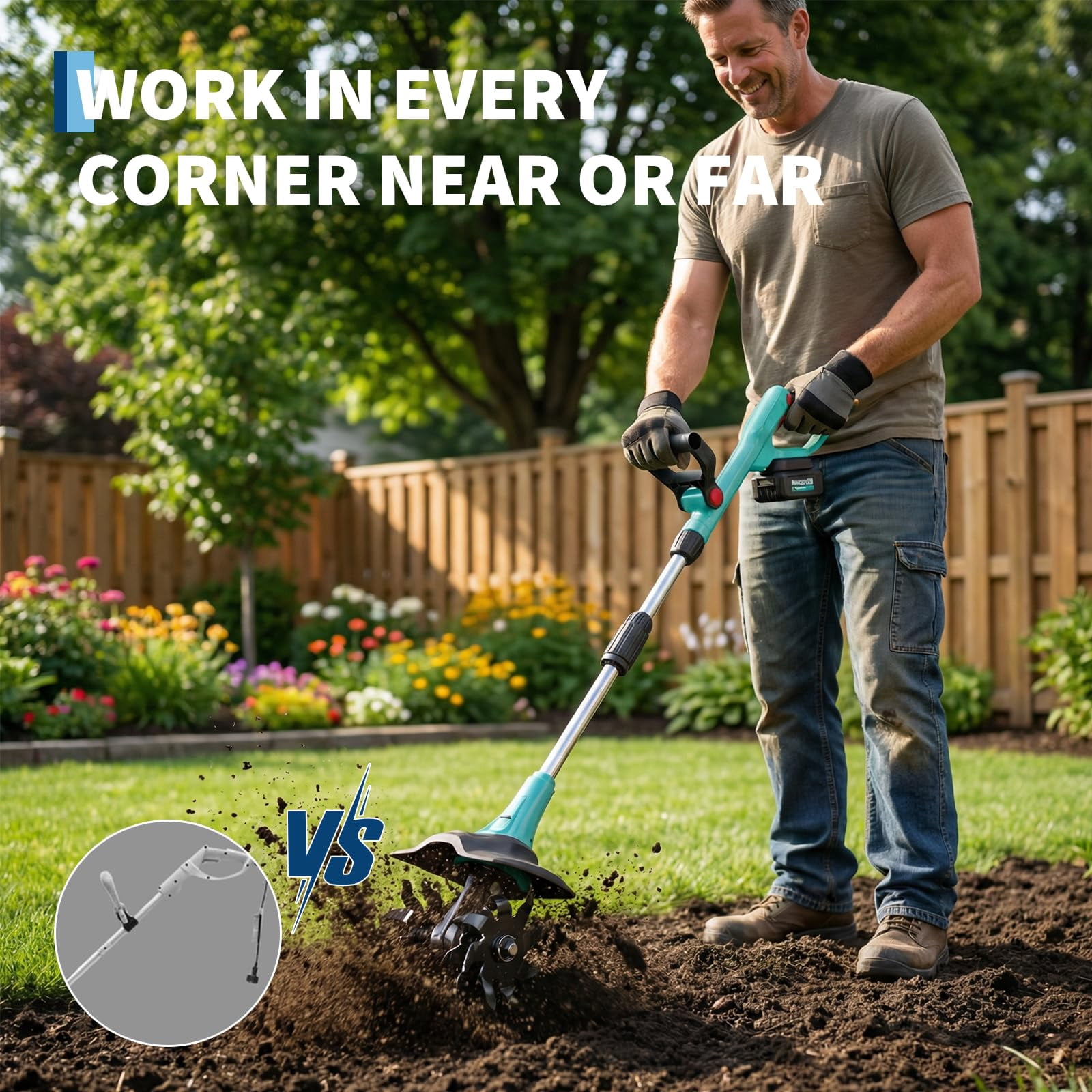 Wpond 20V Cordless Electric Garden Tiller Cultivator (9 in Tilling Width, 6.6 in Depth) jcodo