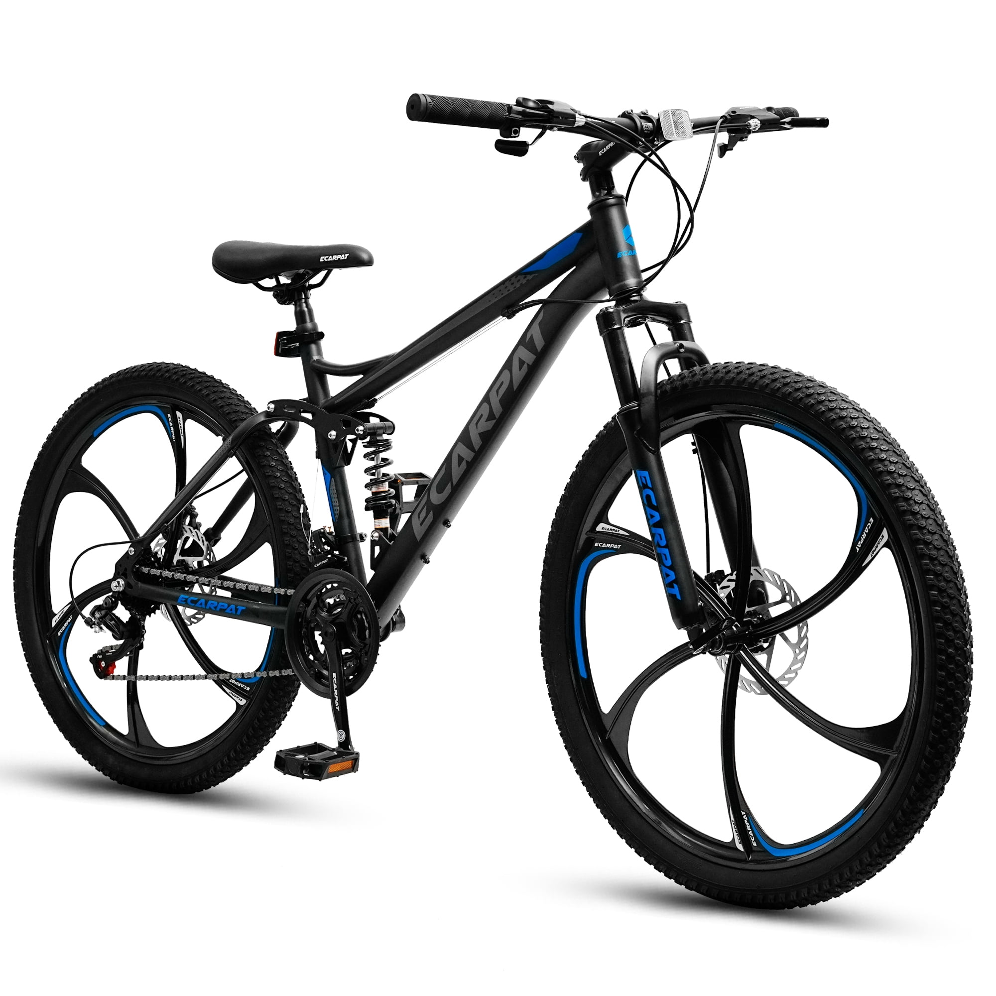 Ecarpat 26 Inch Mountain Bike Full Suspension, 21-Speed Dual Disc Brake, Carbon Steel Frame (Black, 26 in) qyvjz