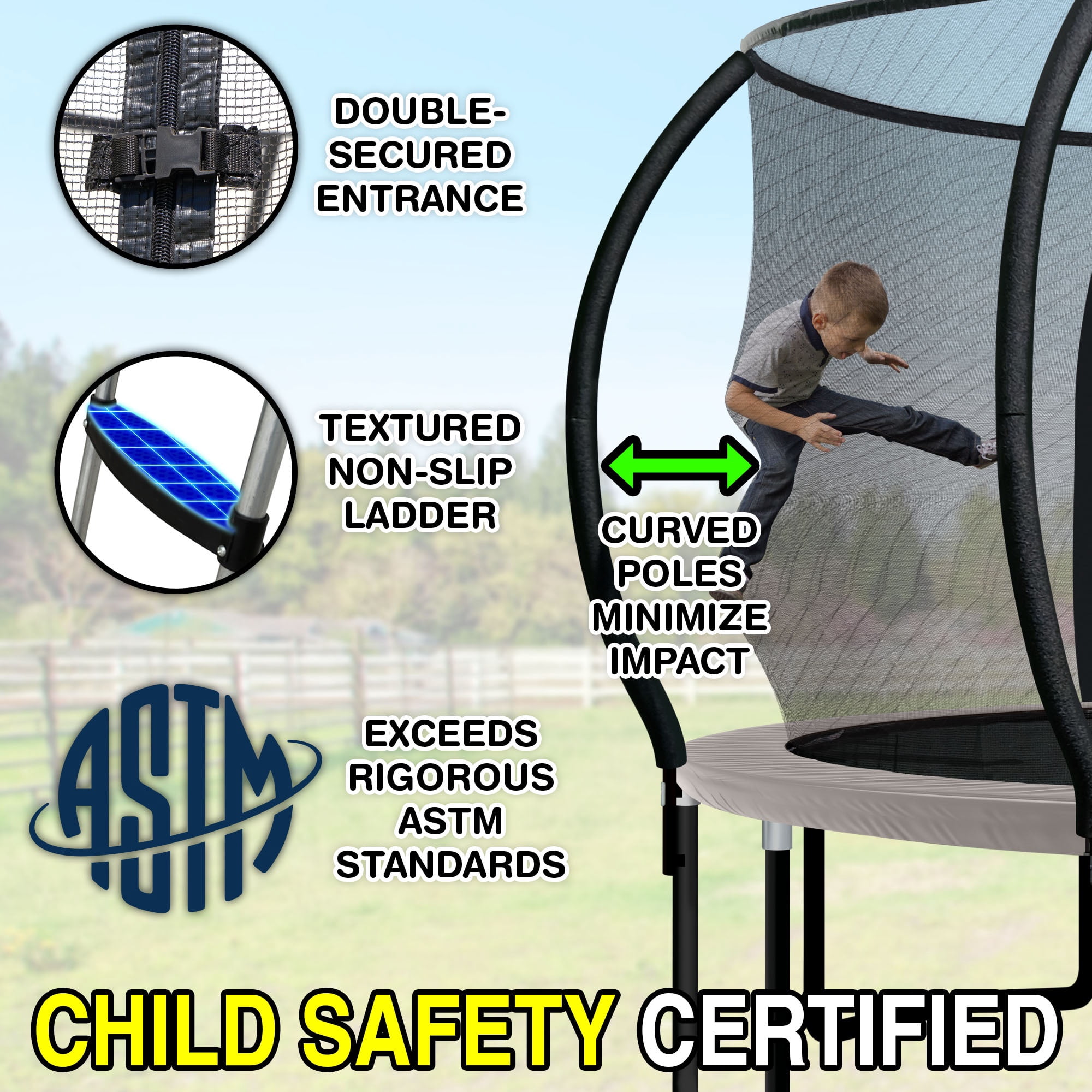 Tru-Jump PRO Outdoor Trampoline with Curved Pole Enclosure and Jump Mat (12 ft) 01ys0