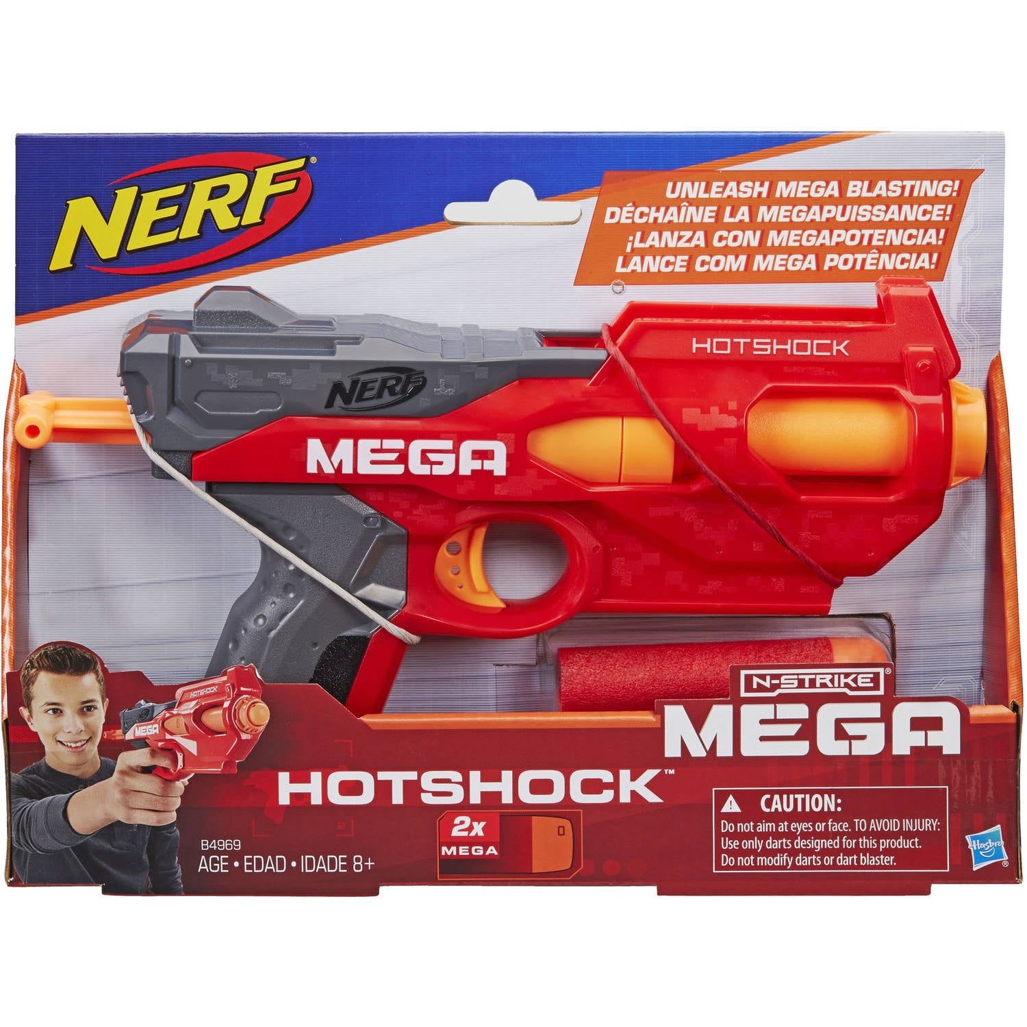 Nerf N-Strike HotShock Blaster, Mega Dart Launcher with Storage (Red, 1 Blaster) 9kmyr