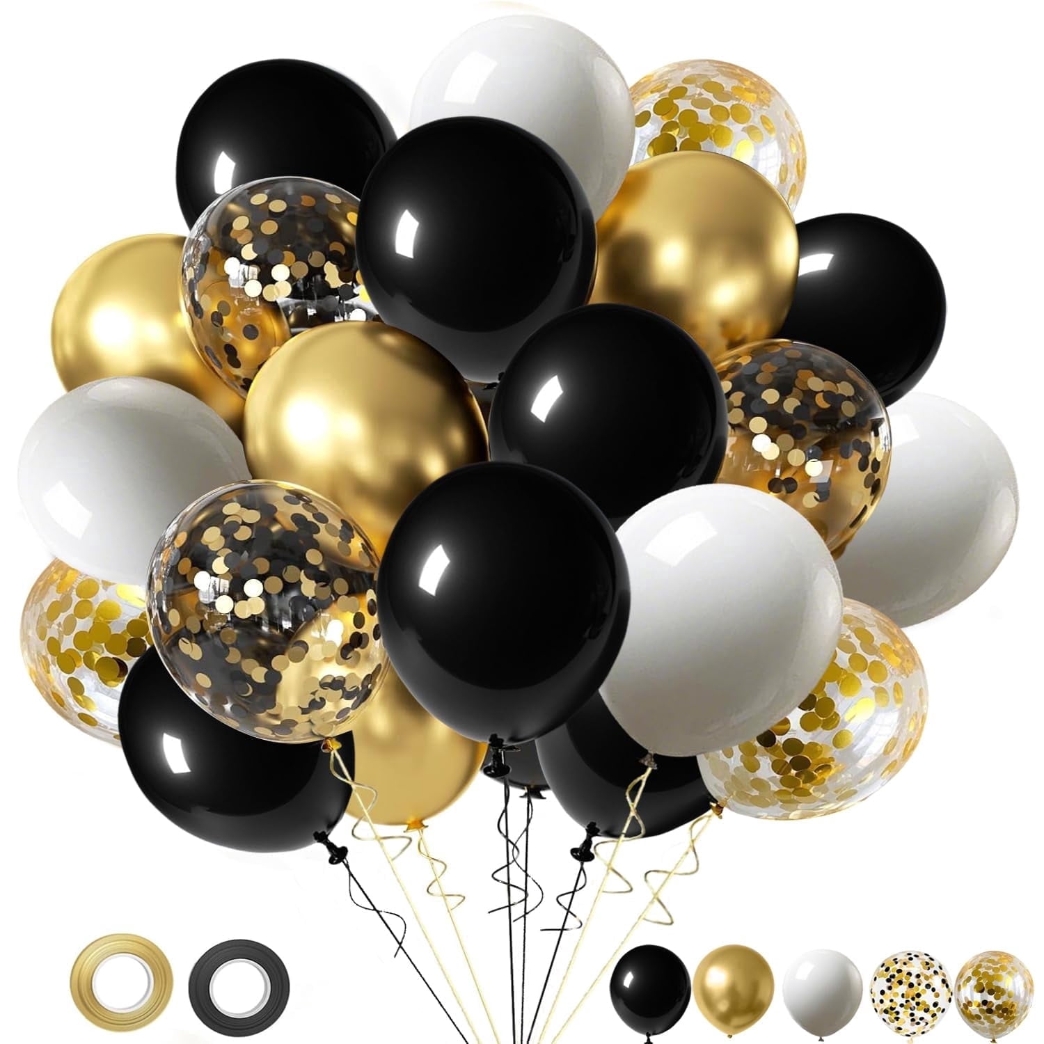 Qiameng Black White and Gold Balloon Arch Kit, Party Decorations for Graduation Birthday Wedding (68 Pieces, 12 in) 2lke1