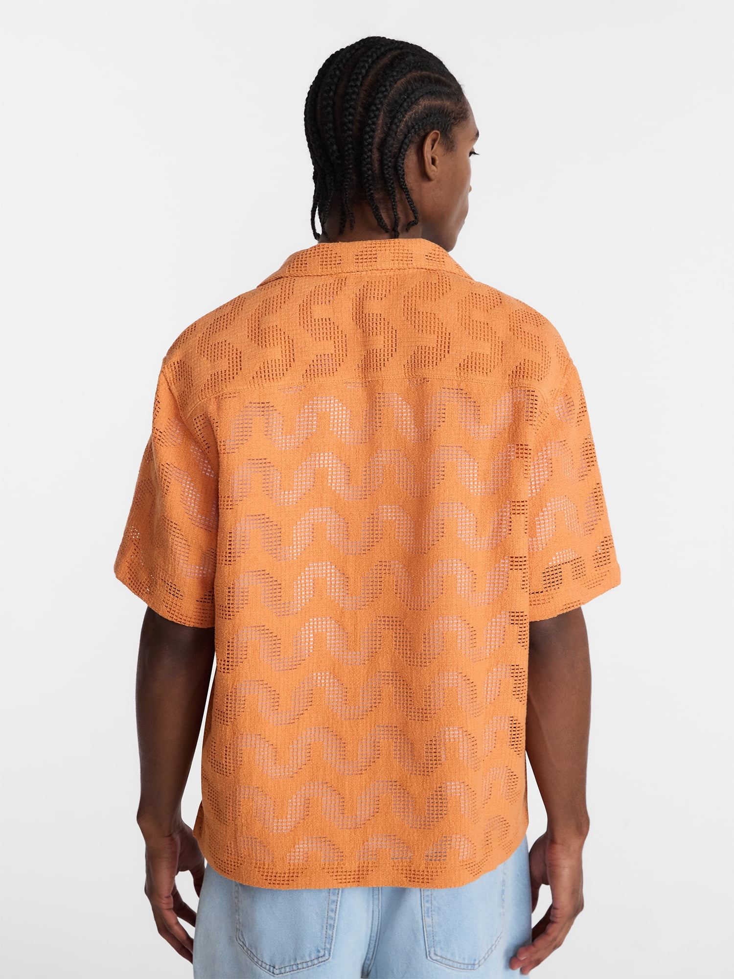 No Boundaries Men's Textured Wave Resort Shirt Short Sleeve (Gold, XS) ls63e