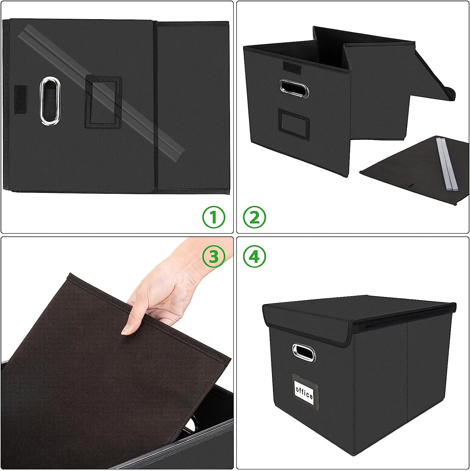 Gijjgole Collapsible Faux Leather Hanging File Folder Box Organizer with Lid and Plastic Slides (Black, 14.9 in x 12.7 in x 10.8 in) 722hx