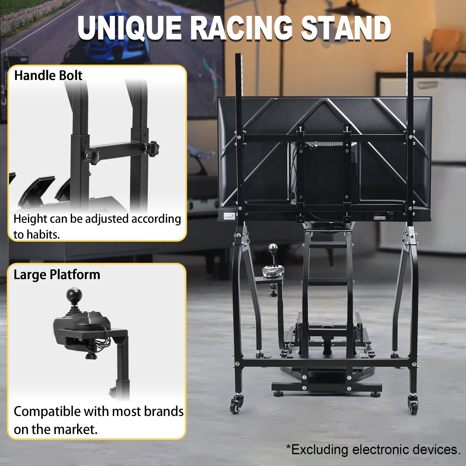 Marada Racing Simulator Cockpit with Single Monitor Mount (Black, 250 lb Capacity) f8cbe