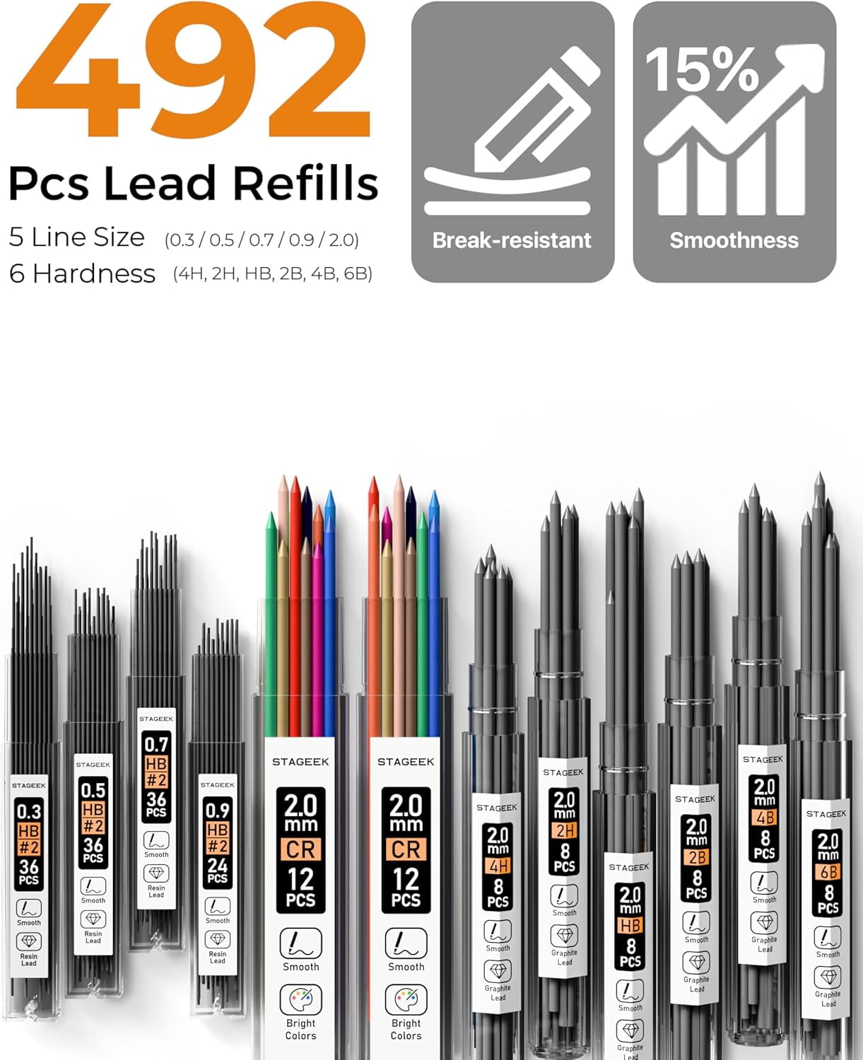 STAGEEK Mechanical Pencil Set for Drawing and Drafting, Professional Art Sketching Kit with 492 Lead Refills and Storage Case (Black, 37 Piece Set) u3el7