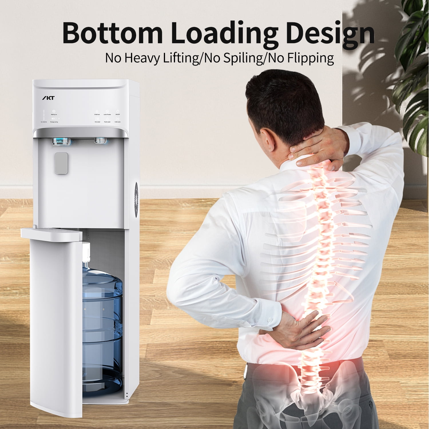 IKT Bottom Loading Water Dispenser with Built-in Ice Maker (White, 22 lb Daily Ice Capacity) jsg0k