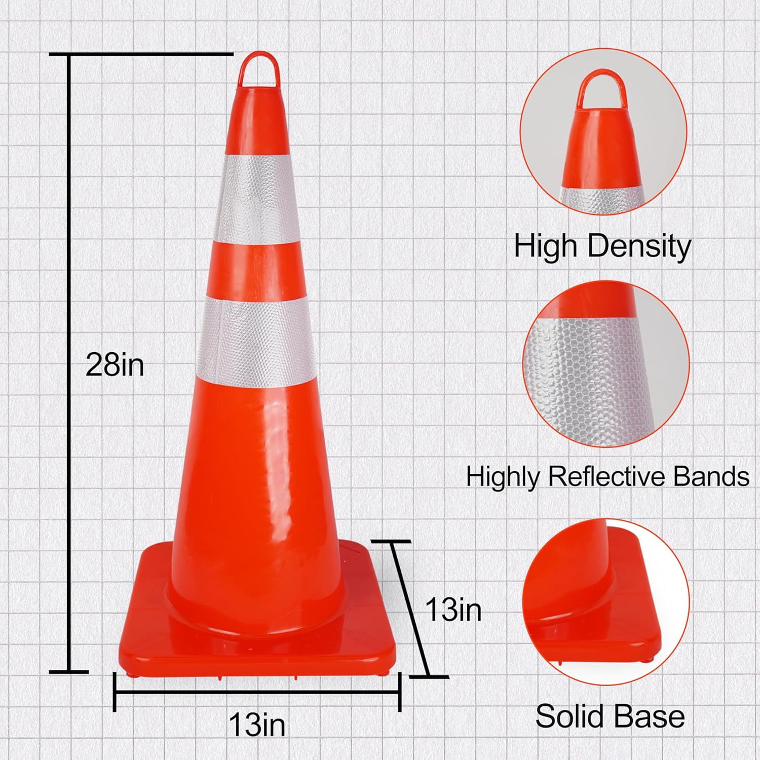 Towallmark 28 Inch Traffic Safety Cones with Reflective Collars and Weighted Bases (Orange, 12 Pack) 8yos0