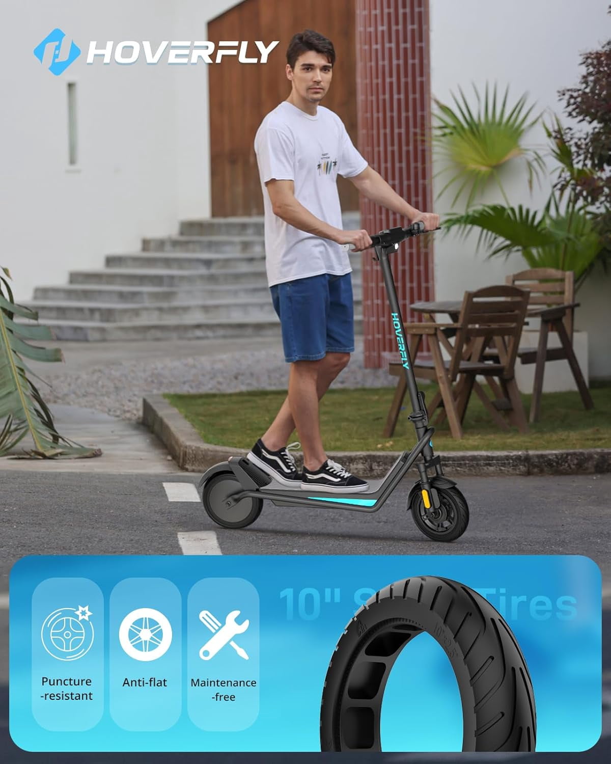 HOVERFLY Adult Electric Scooter, Foldable Commuter with 500W Motor, 25 Mile Range, 20 MPH Speed, 10 in Anti-Flat Tires (Black) ks41s