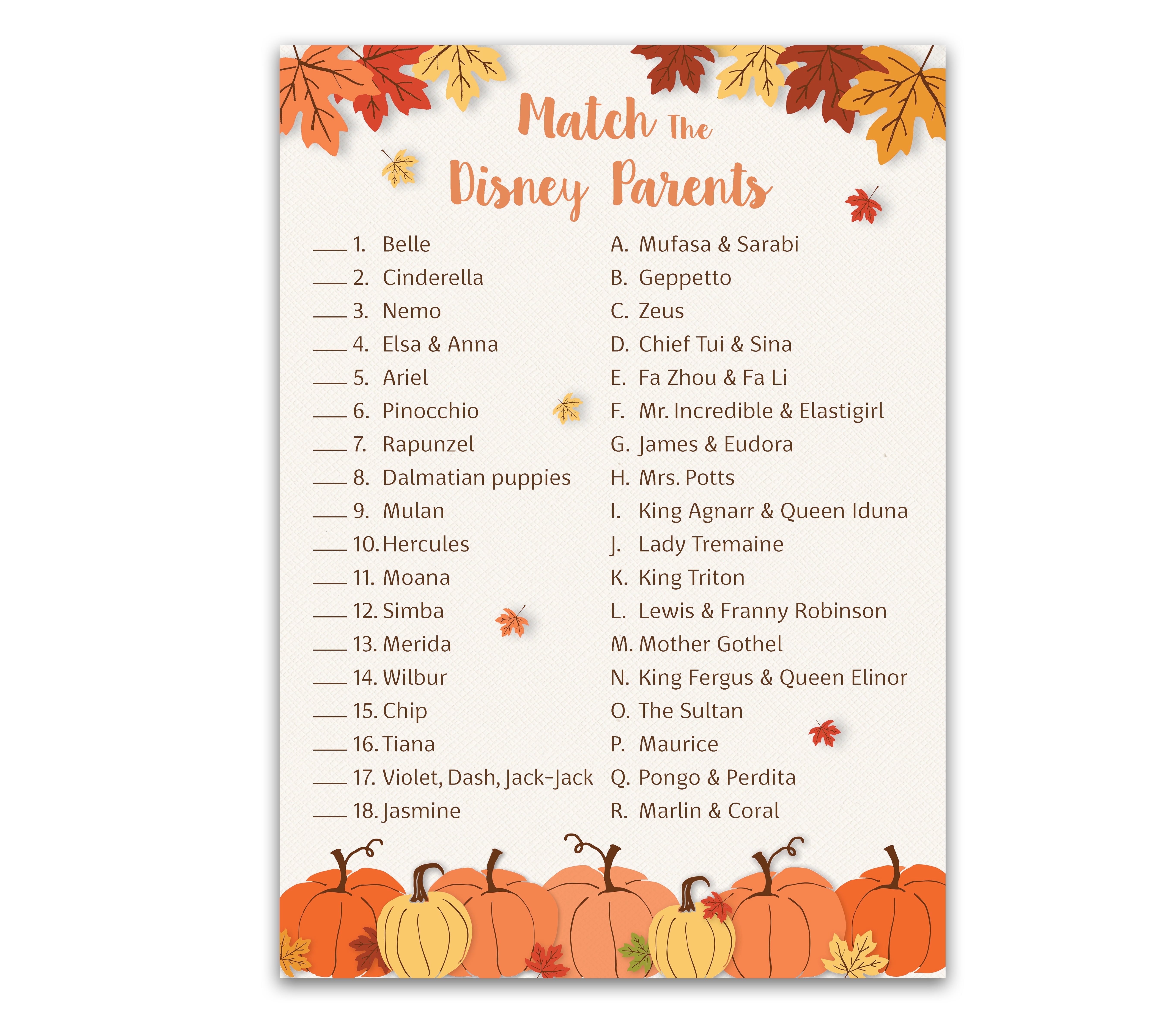 Roseum Collections Little Pumpkin Baby Shower Game, Cartoon Parent Match Activity (Orange, 25 Pack, 5 in x 7 in) 166f6