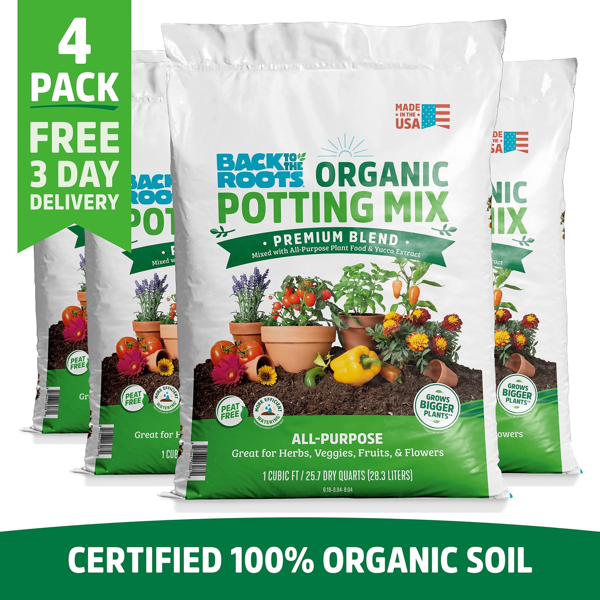 Back to the Roots Organic Potting Mix (All-Purpose Gardening Soil, 4 cu. ft. Total) pl3ca