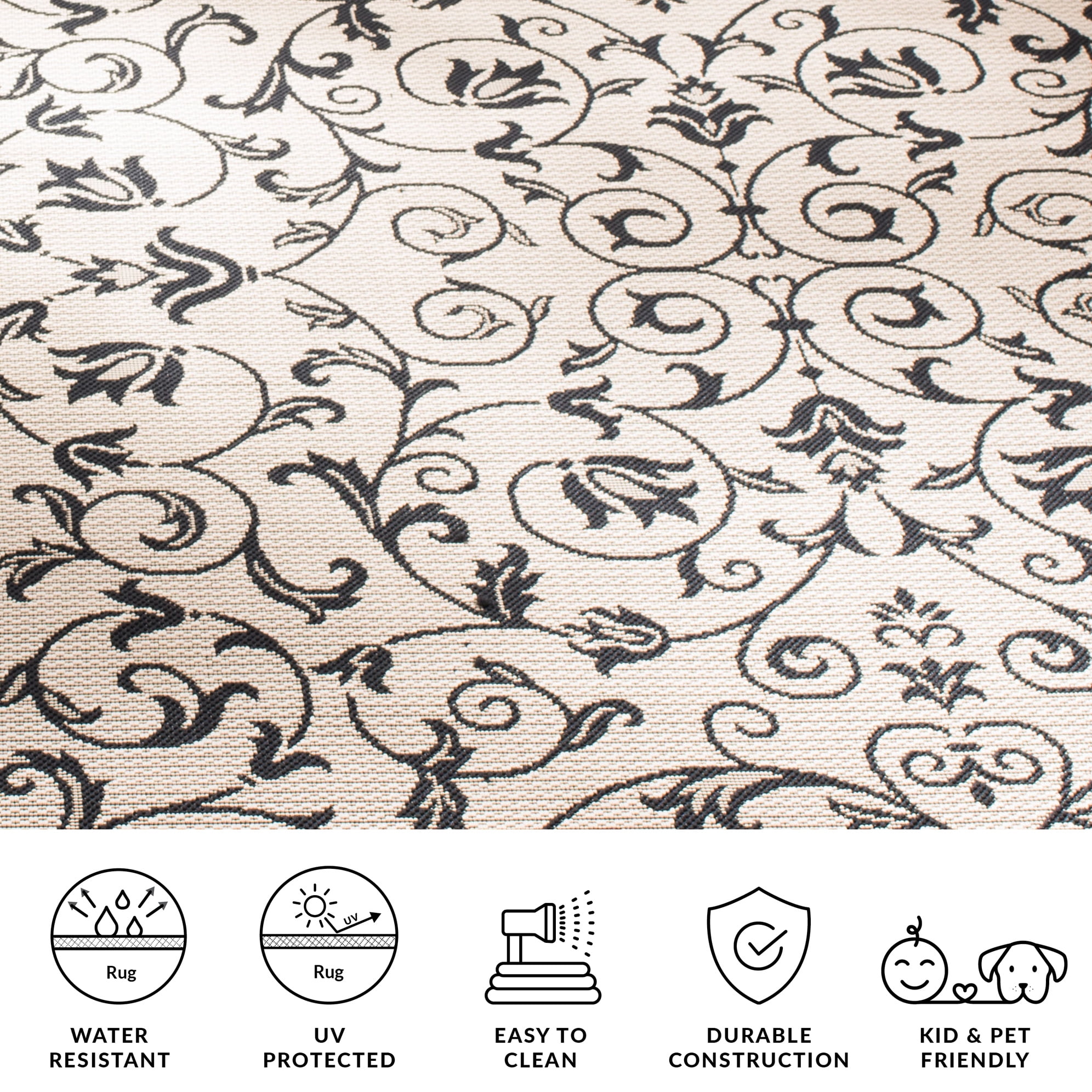 Safavieh Courtyard Nanda Botanical Indoor/Outdoor Area Rug (Sand/Black, 2 ft x 3.58 ft) r6yxg