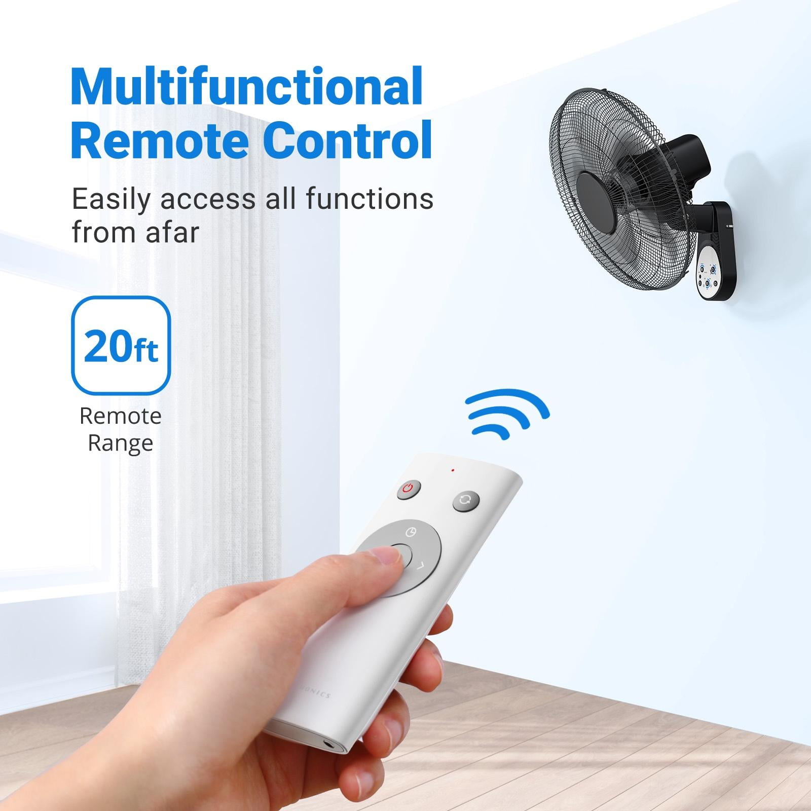 TaoTronics Wall-Mount Fan with Remote, 16 in Oscillating Cooling Fan with 5 Speeds and 3 Modes (Black, 16 in) bg9ne