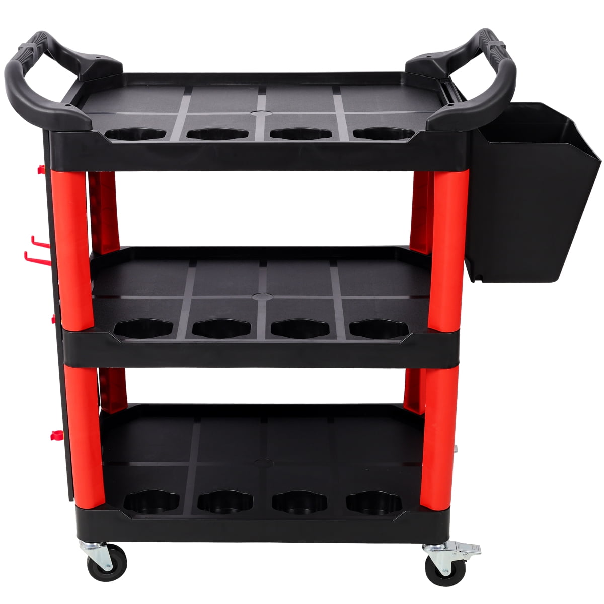 LuckyNote 3-Tier Rolling Auto Detail Cart with Pegboard and Hanging Bucket (Red and Black, 300 lb Capacity) 04so6