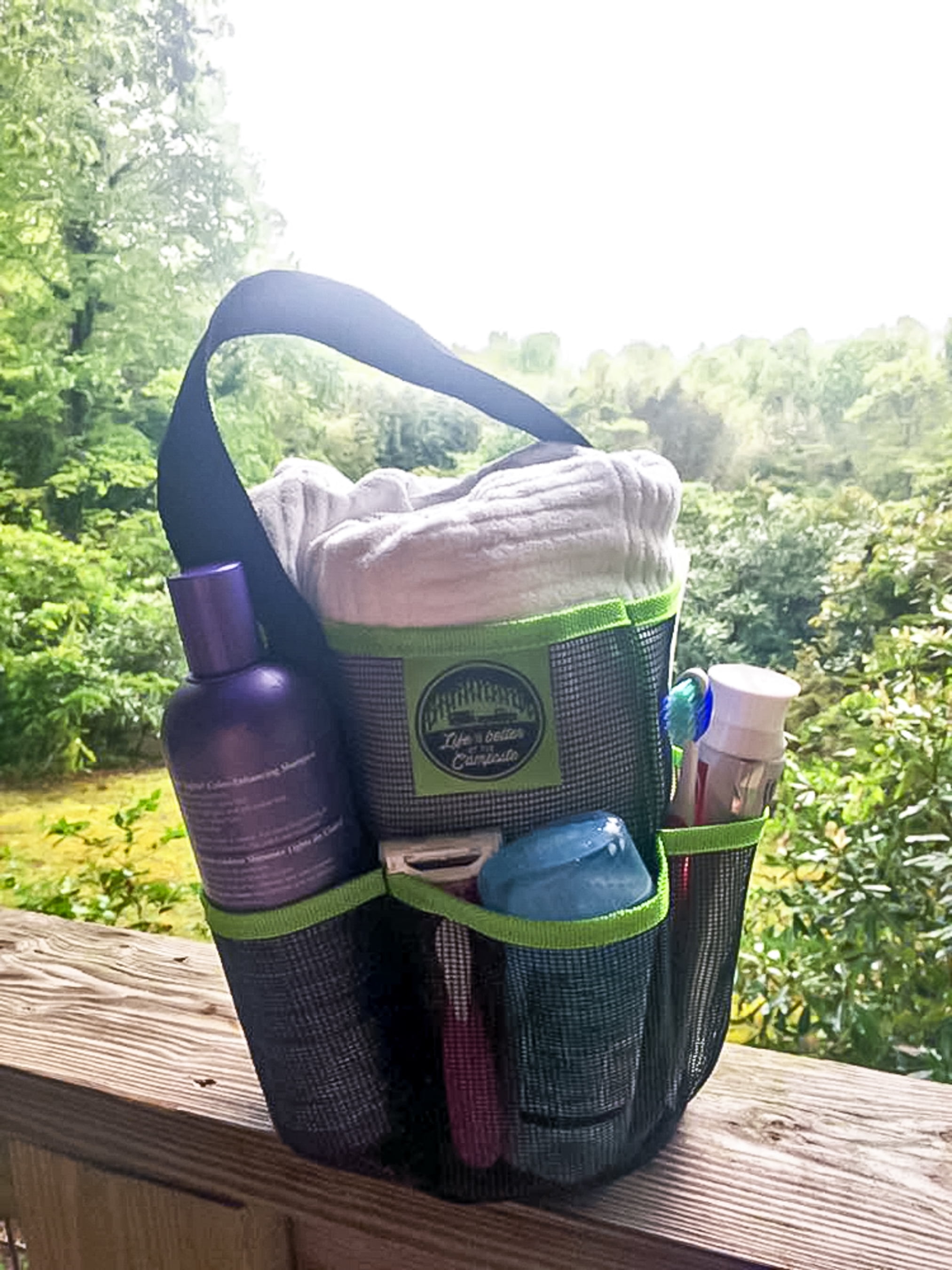 Camco Portable Mesh Shower Caddy with 6 Pockets (Green, 1 Pack) 7mgnr - Image 9