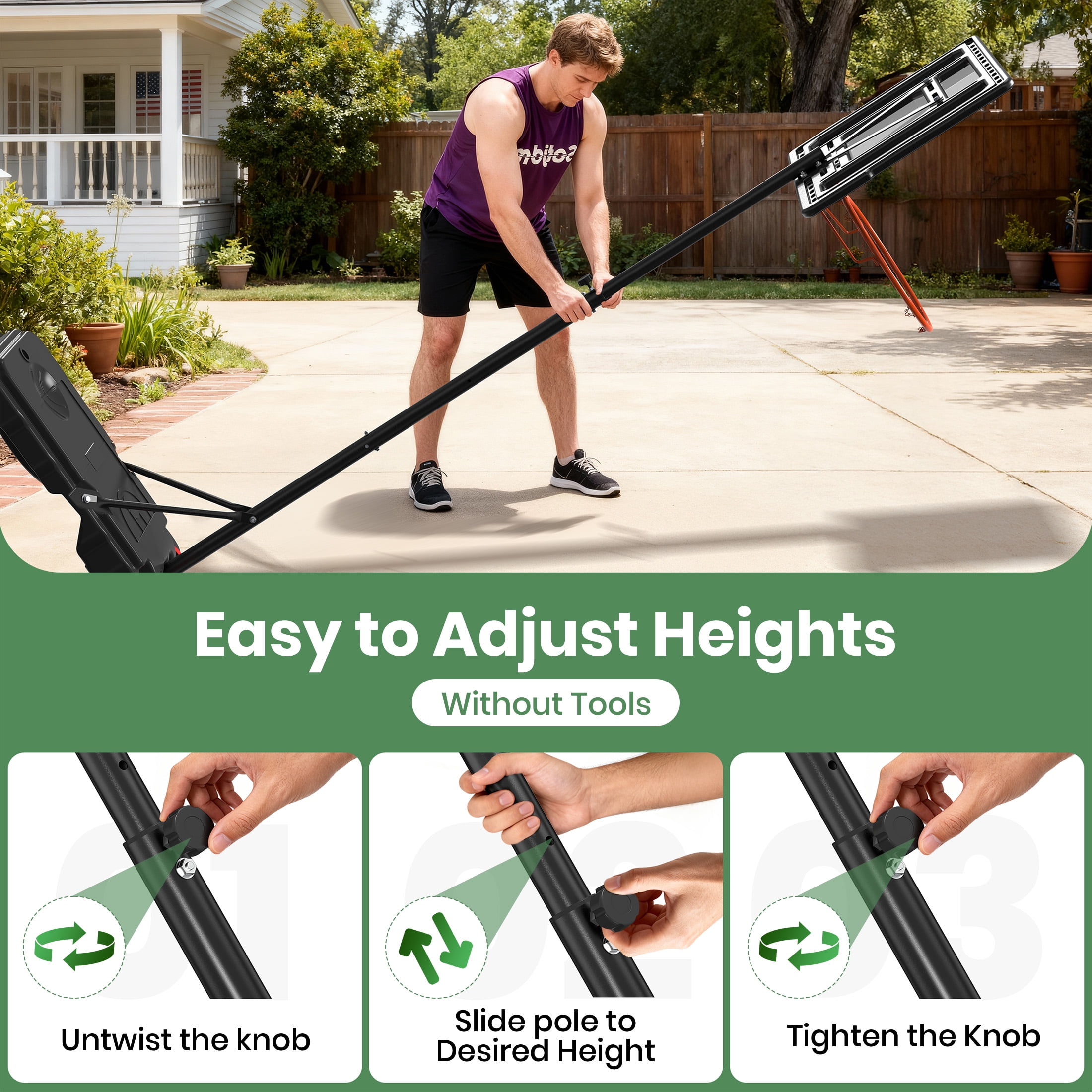GVDV 33 in Portable Basketball Hoop, Height Adjustable Goal System for Kids and Teens (Black, 3.8-7 ft) 3dwj5