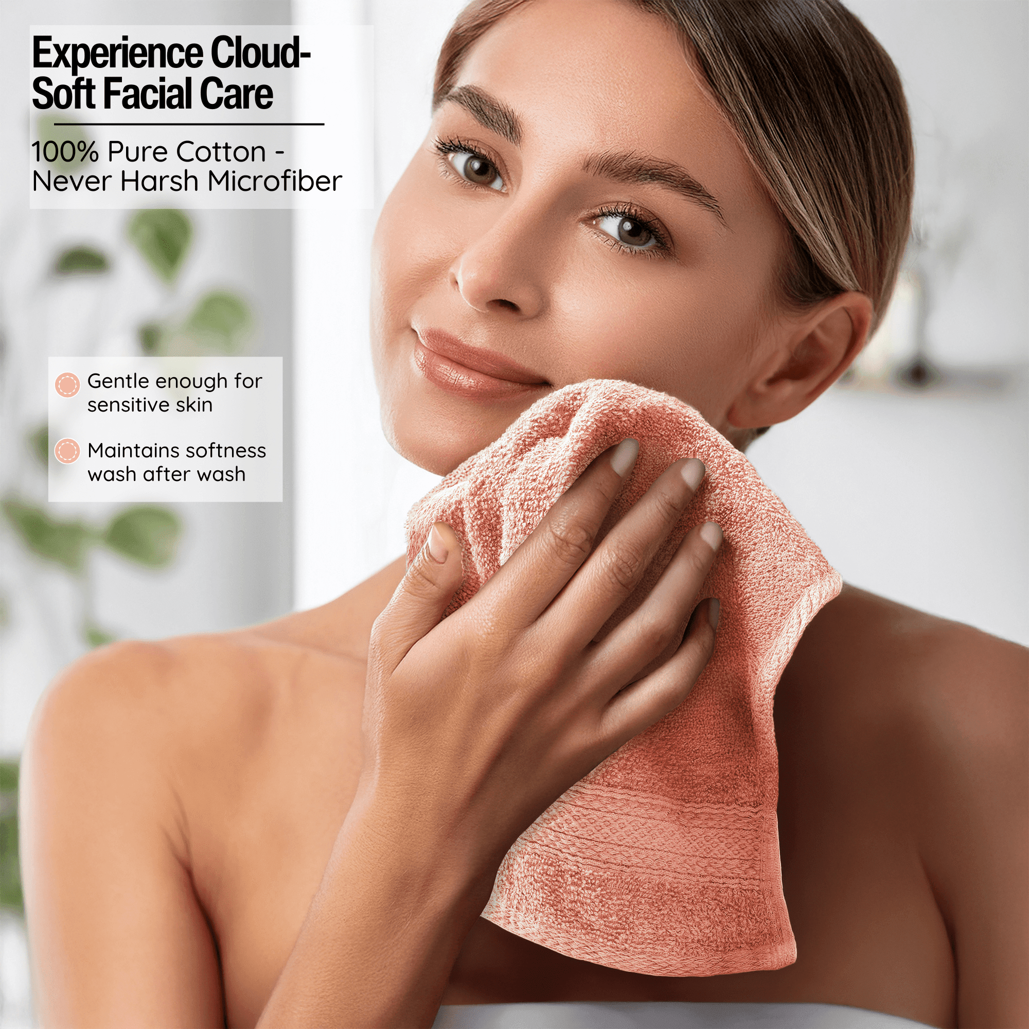 Living Fashions Luxurious Cotton Washcloths, Absorbent Soft Face Cloths for Daily Skincare (Pink, 12 Pack, 13 in x 13 in) 65t4j