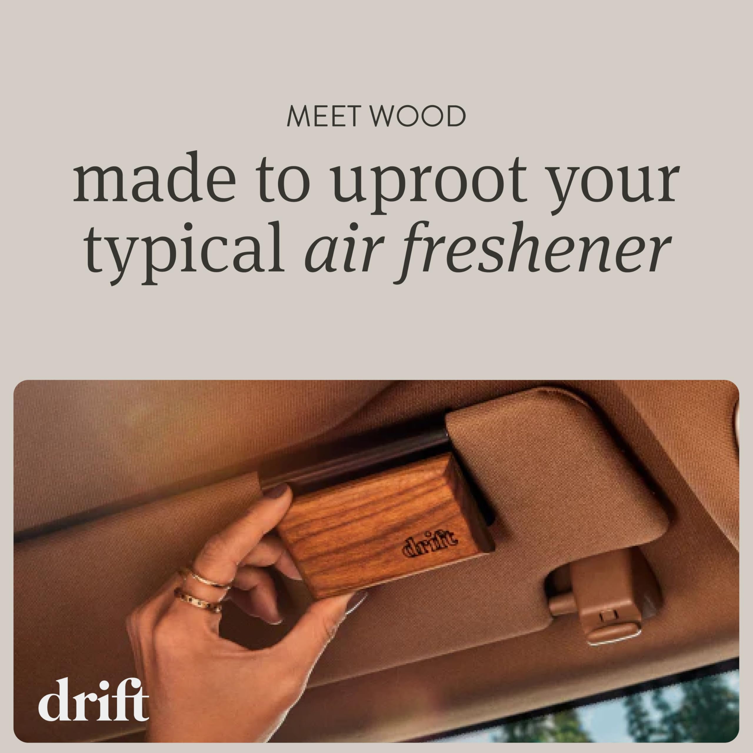 Drift Car Air Freshener Starter Kit, Wood Odor Eliminator with Amber Scent (Brown, 1 Pack) no8py