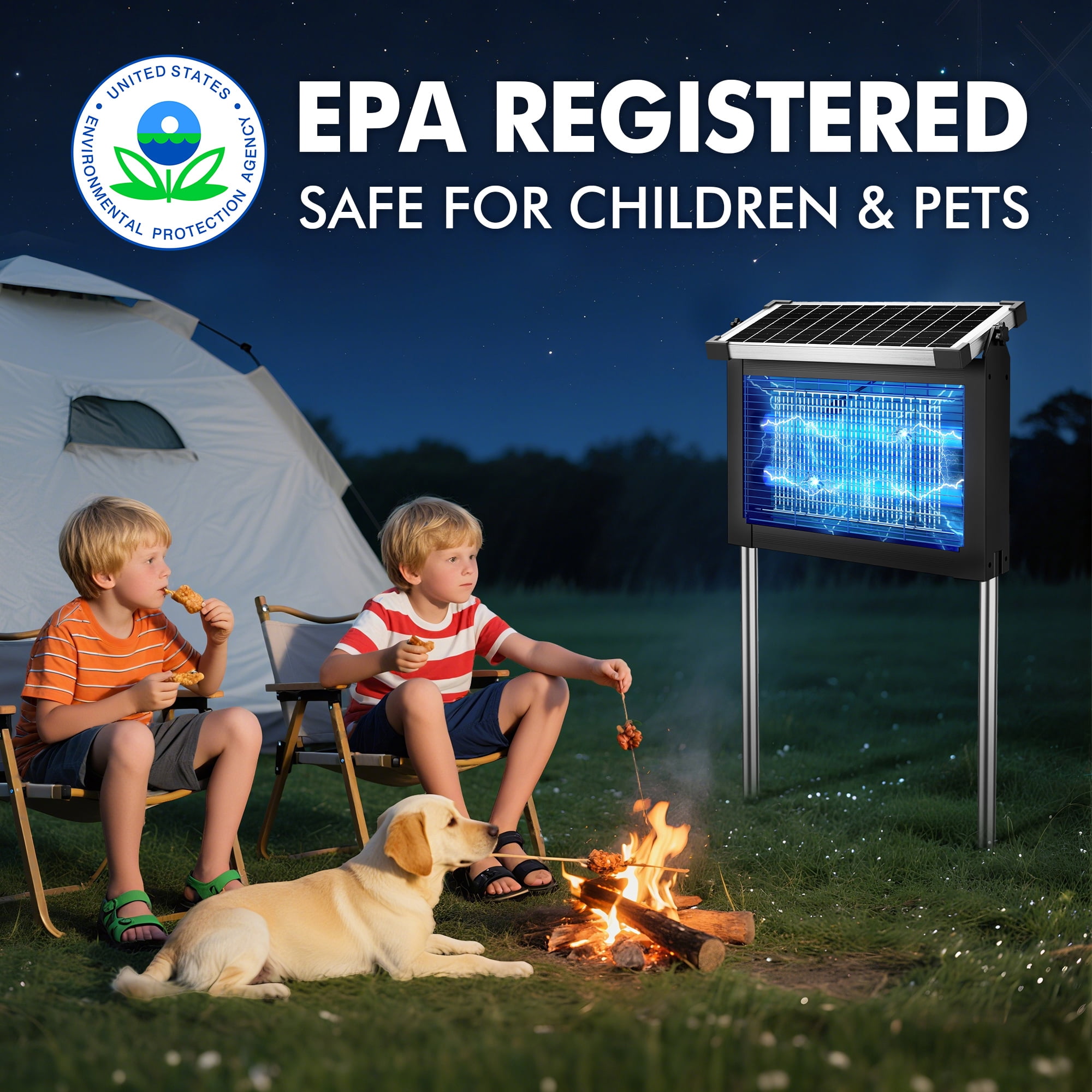 REPPISS Solar Bug Zapper Outdoor, Waterproof Mosquito & Fly Killer Lamp for Garden and Patio (1 Acre Coverage) cyn8r