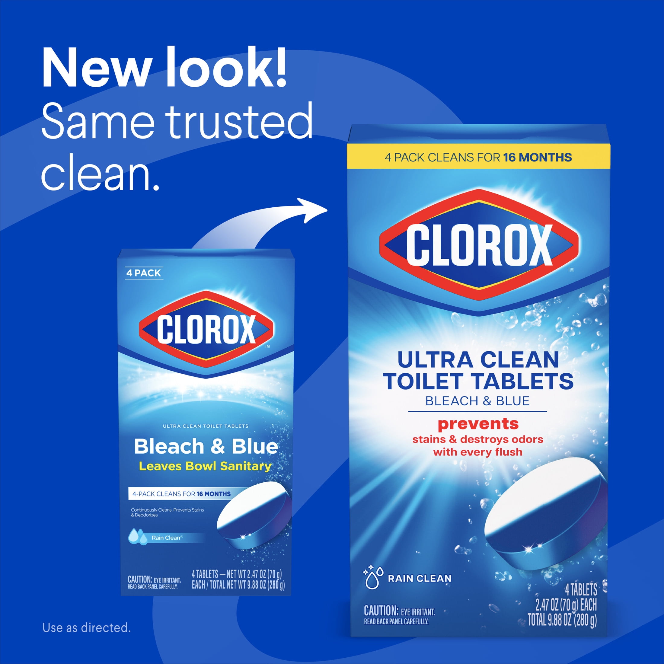 Clorox Bleach and Blue Toilet Bowl Cleaner Tablets, Automatic Stain Remover & Deodorizer (Rain Clean, 4 Count) ozvhb