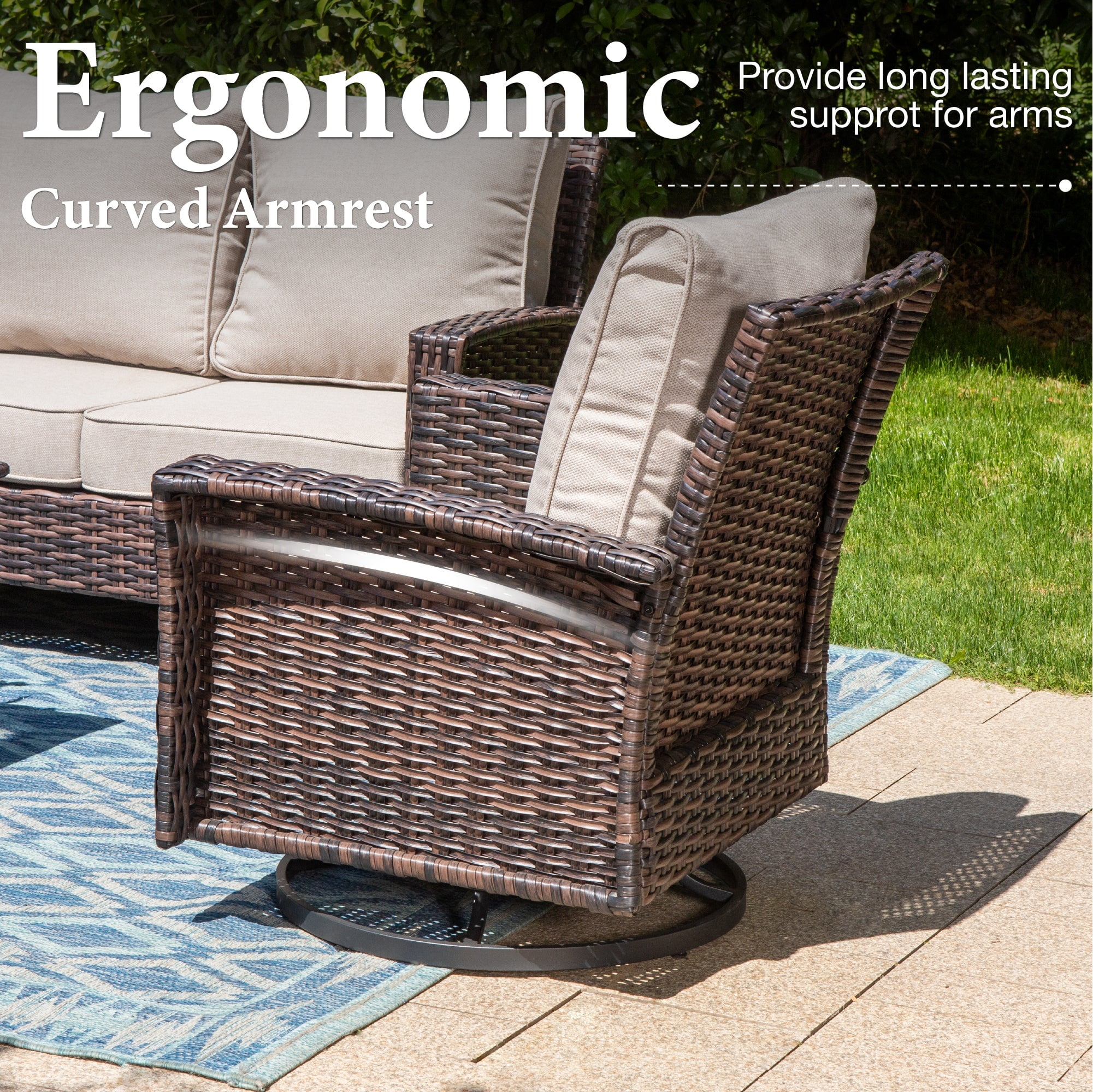 MF Studio 2-Piece Outdoor Swivel Patio Club Chairs with Cushions and High Backrests (Beige, 35 in) jvzjw