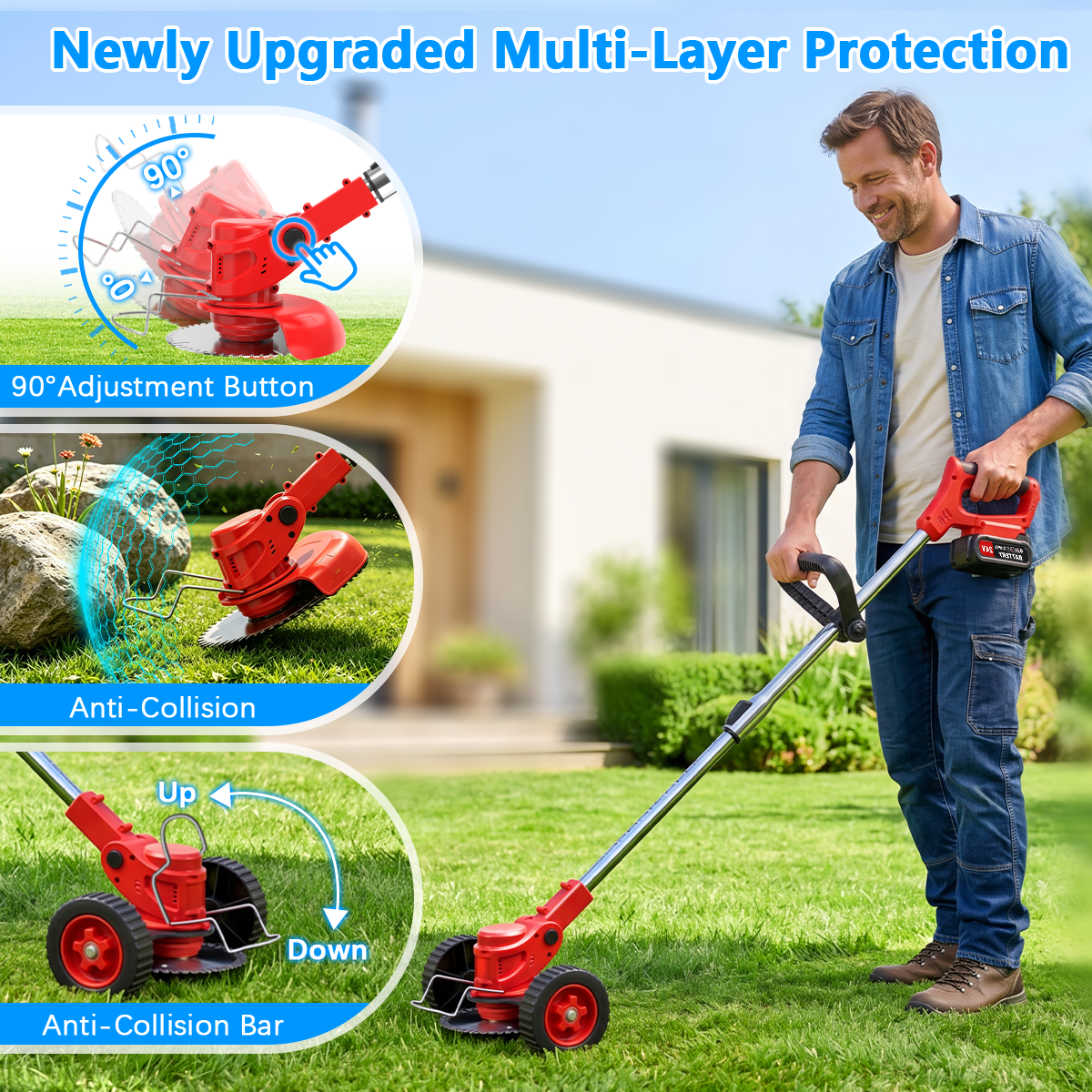 TNTANTS Cordless Electric Weed Wacker, 3-in-1 Grass Trimmer, Edger, and Brush Cutter with 2 Batteries and Wheels (Red, 46.5 in) 04gwl
