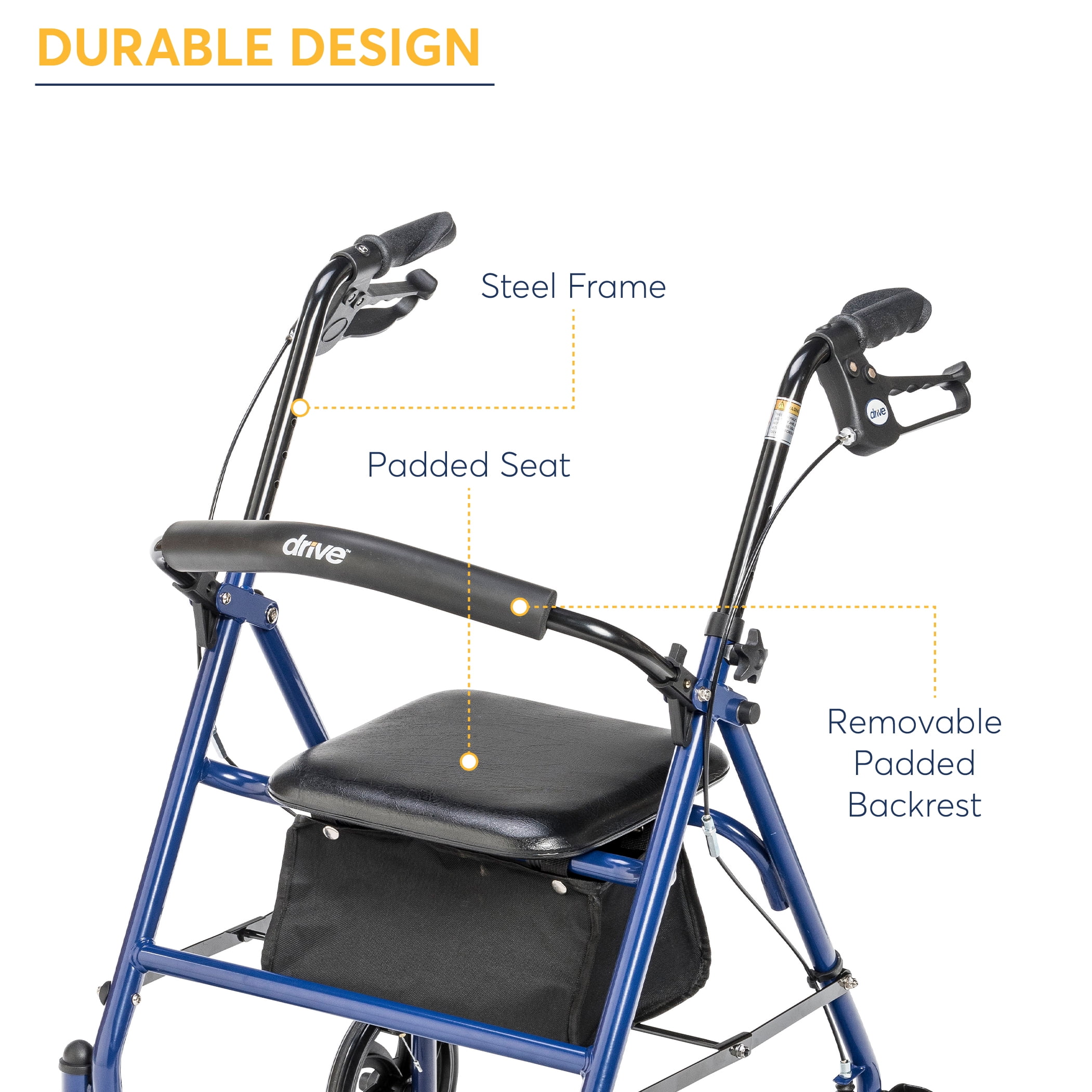 Drive Medical Four Wheel Rollator Rolling Walker with Fold Up Removable Back Support (Blue, 300 lb Capacity) n9qml