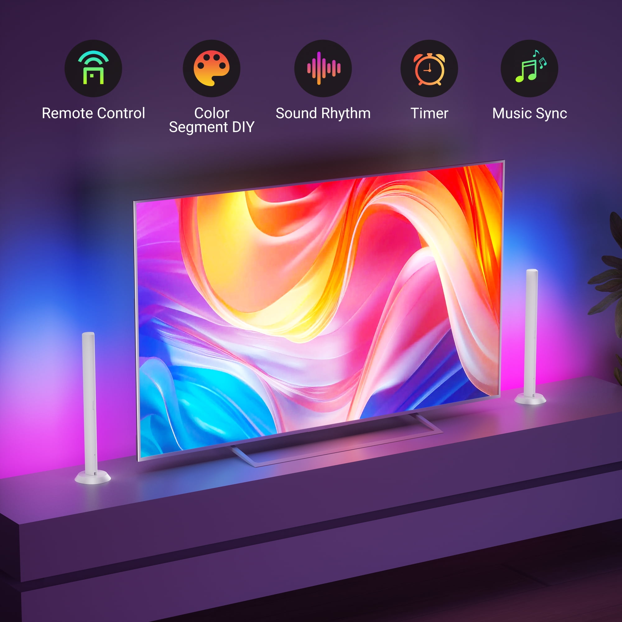DAYBETTER RGB LED Light Bars, Smart Music Sync TV Backlight with App and Remote Control (Multi-Color, 2 Pack) mfvew
