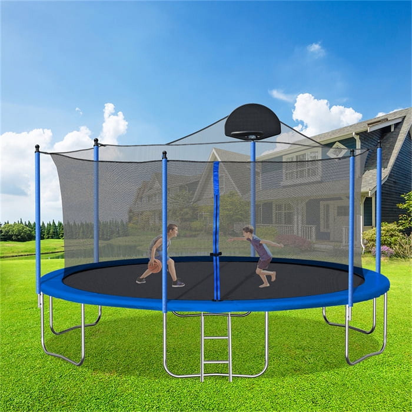 ARCTICSCORPION 14 ft Round Trampoline with Safety Enclosure, Basketball Hoop and Ladder (Blue, 14 ft) 9ov1a