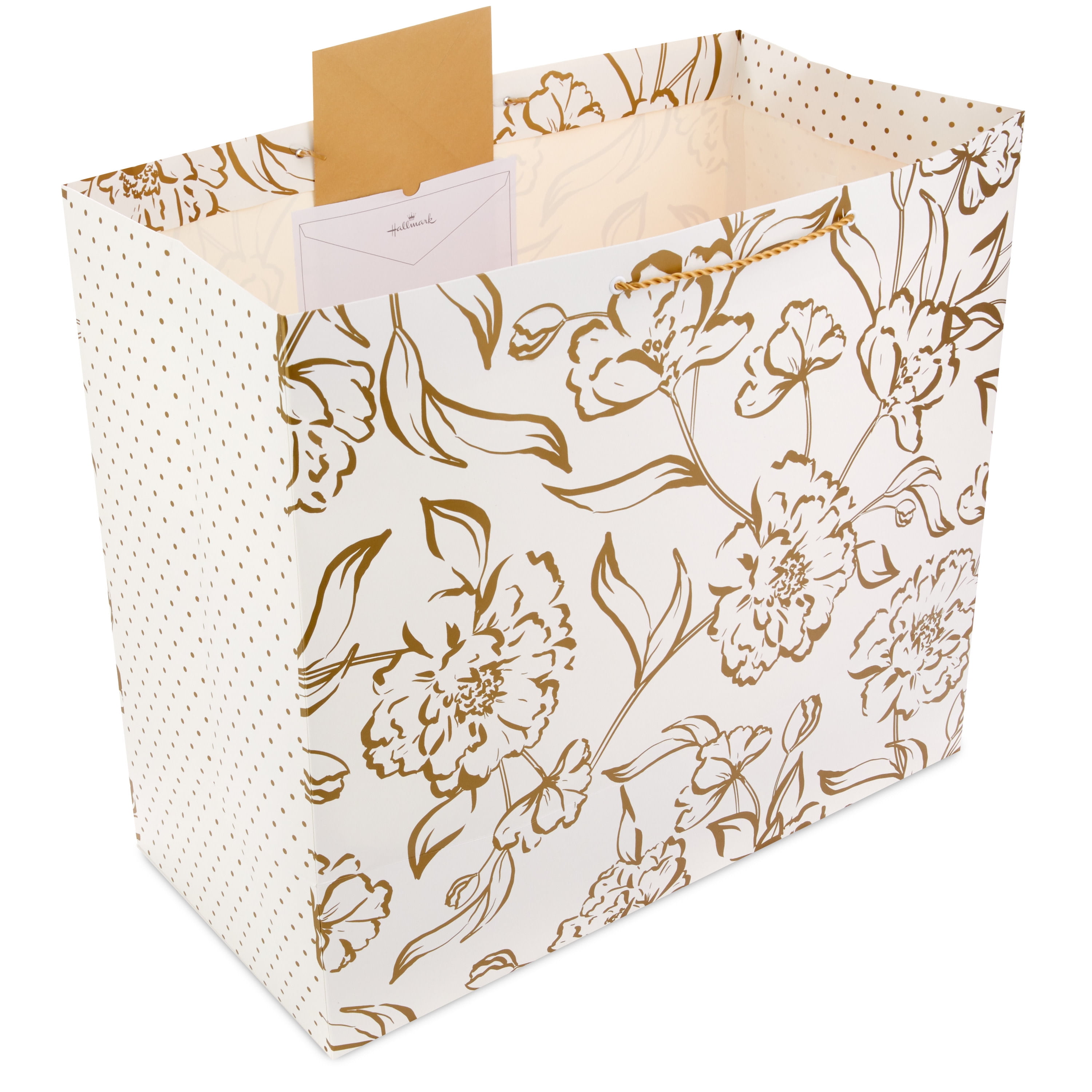 Hallmark Jumbo Floral Gift Bag, Heavy-Duty Paper Present Carrier with Satin Ribbon Handles (Gold, 21.5 in x 19 in x 10.5 in) wz8d4