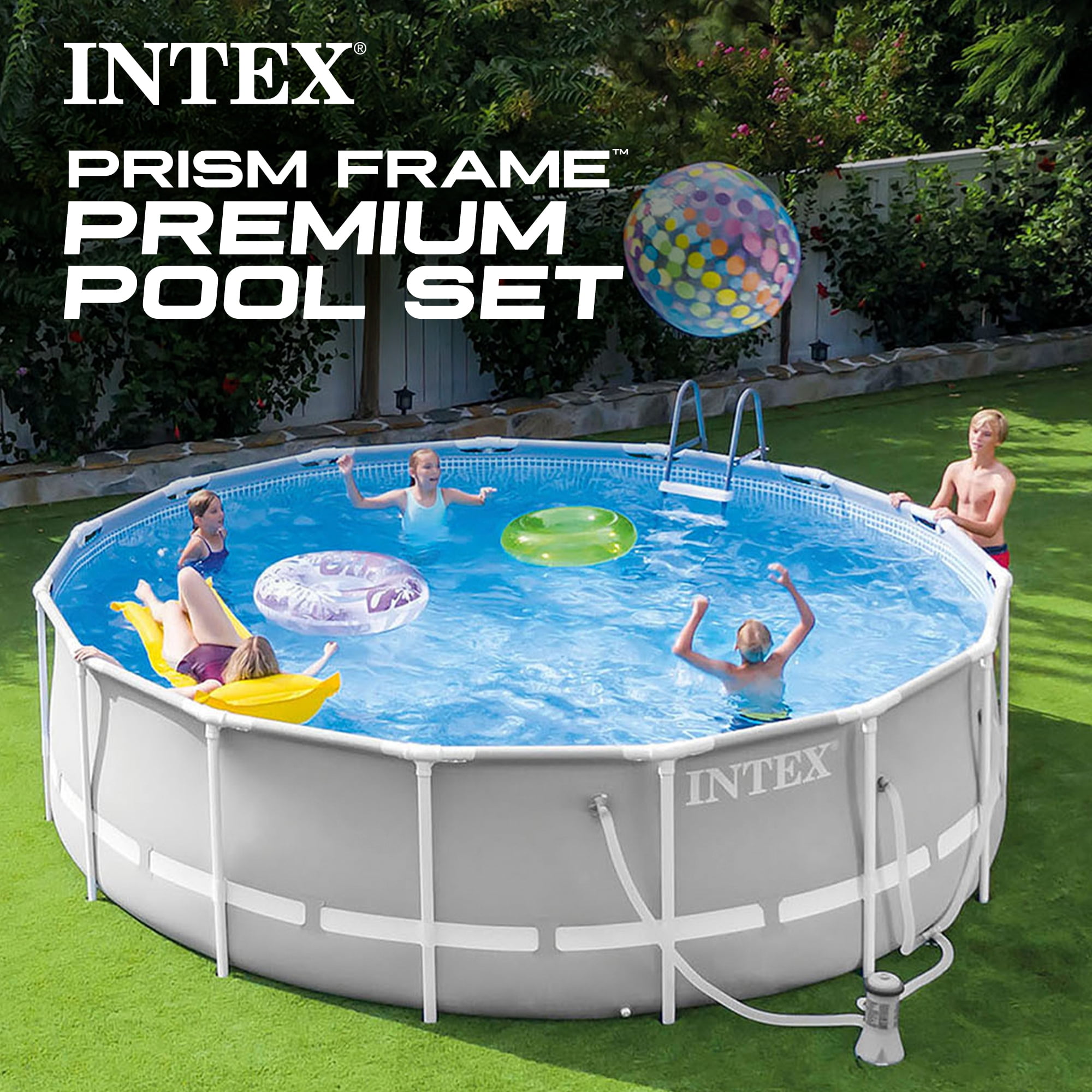 Intex 12ft x 30in Prism Frame Above Ground Swimming Pool and Maintenance Kit (Grey, 12 ft x 30 in) 8xdjc