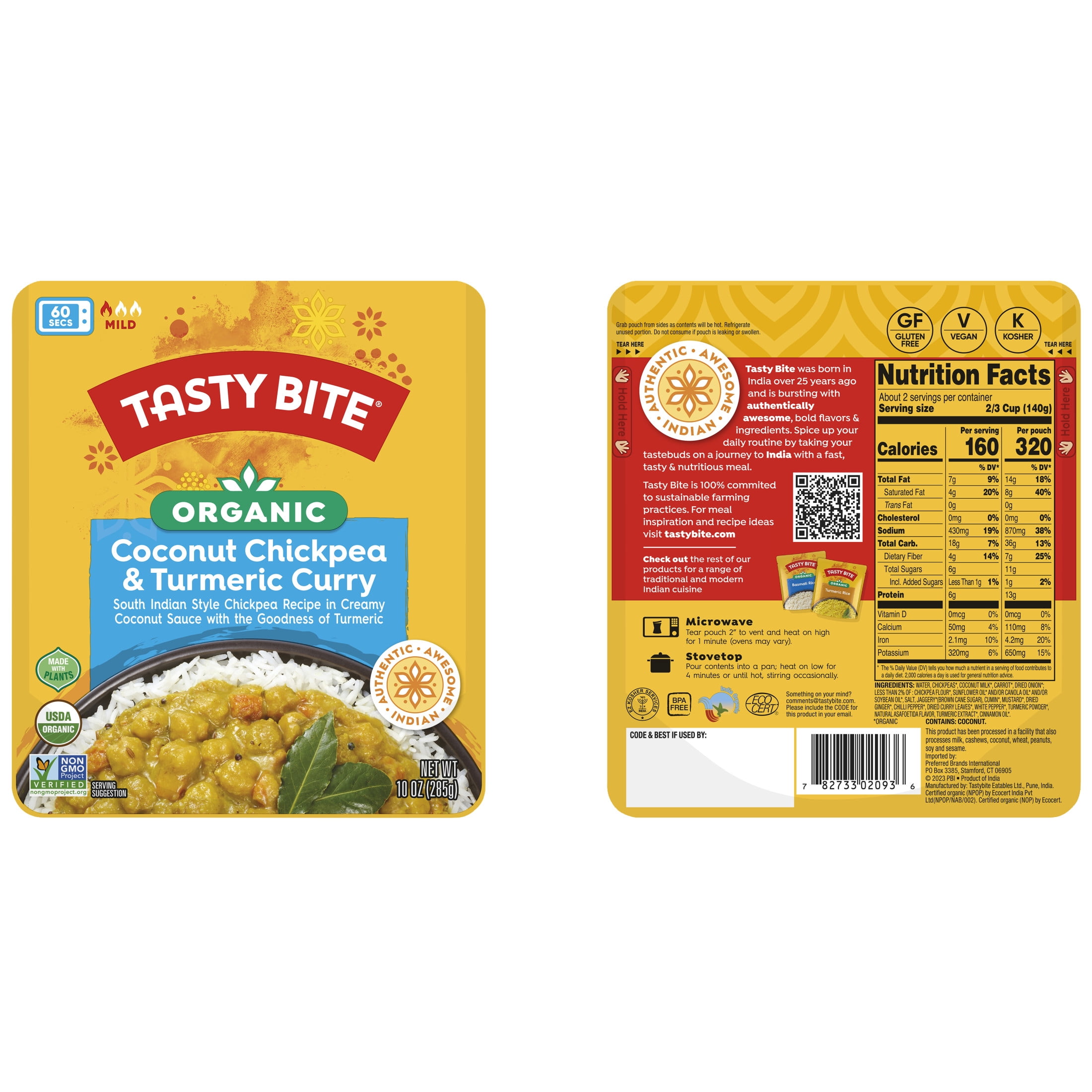 Tasty Bite Organic Coconut Chickpea & Turmeric Curry, Ready-to-Heat Meal (2 Pack, 10 oz) olh4b