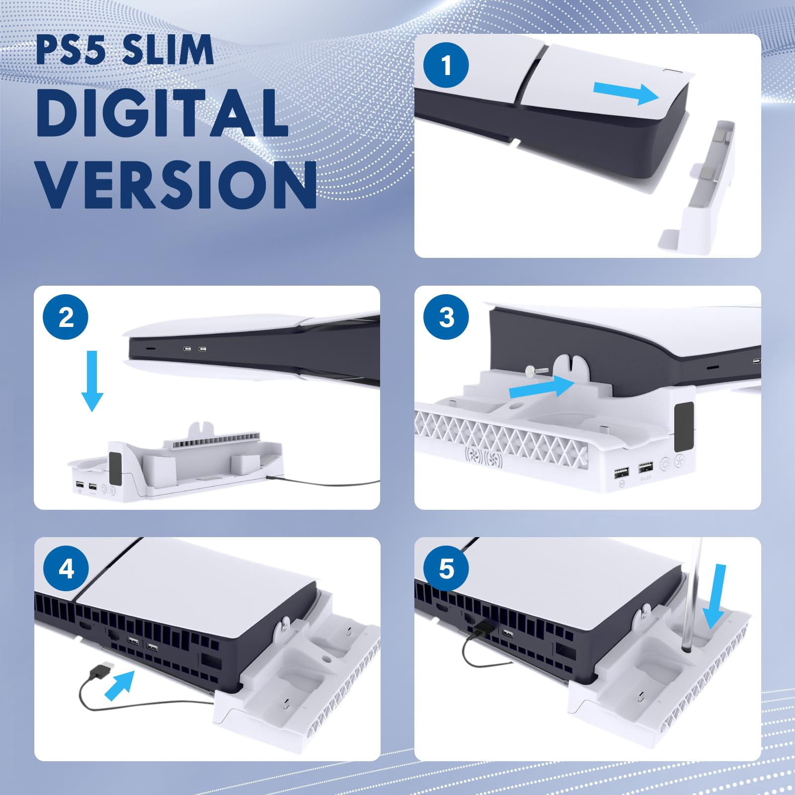 JZW-Shop PS5 Cooling Stand with Dual Controller Charger and Headset Holder (White, 1 Unit) wpcwy