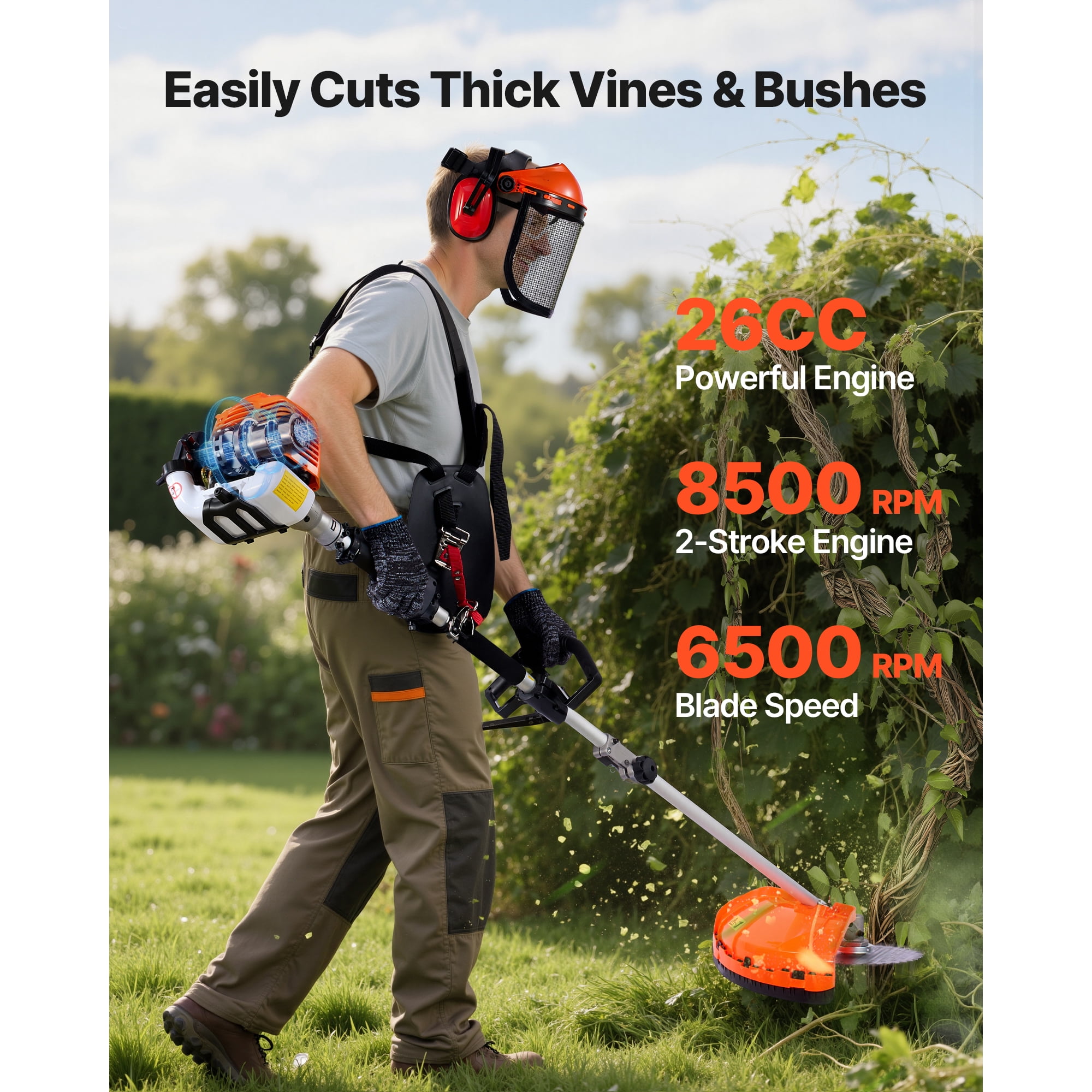 KFFKFF 6-in-1 Gas-Powered Multi-Functional Garden Tool Set, Hedge Trimmer with Extension Pole (1 Kit) j42sh