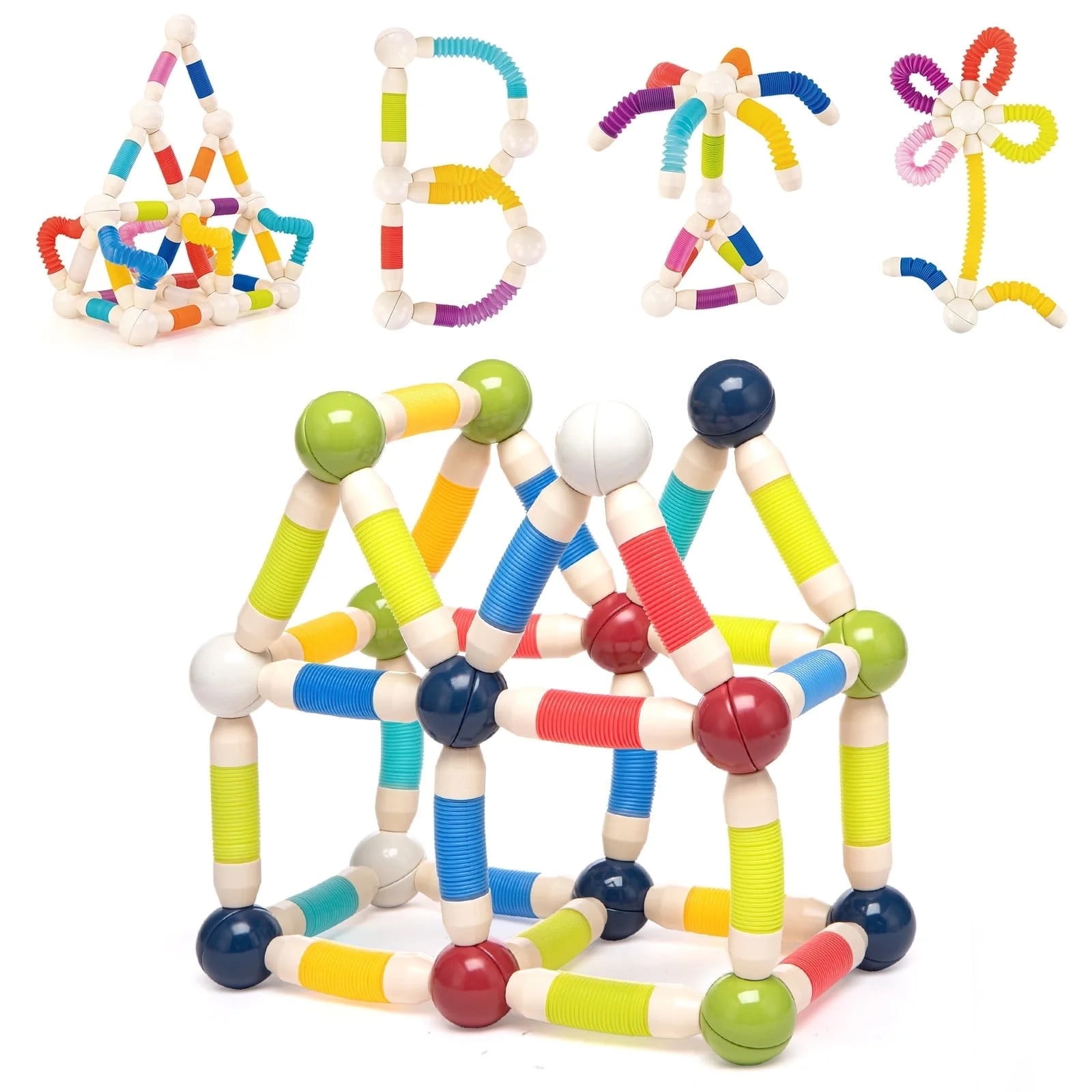 Toiyjofe Magnetic Building Set STEM Construction Toy with Flexible Tubes and Balls (48-Piece Set) 988m1