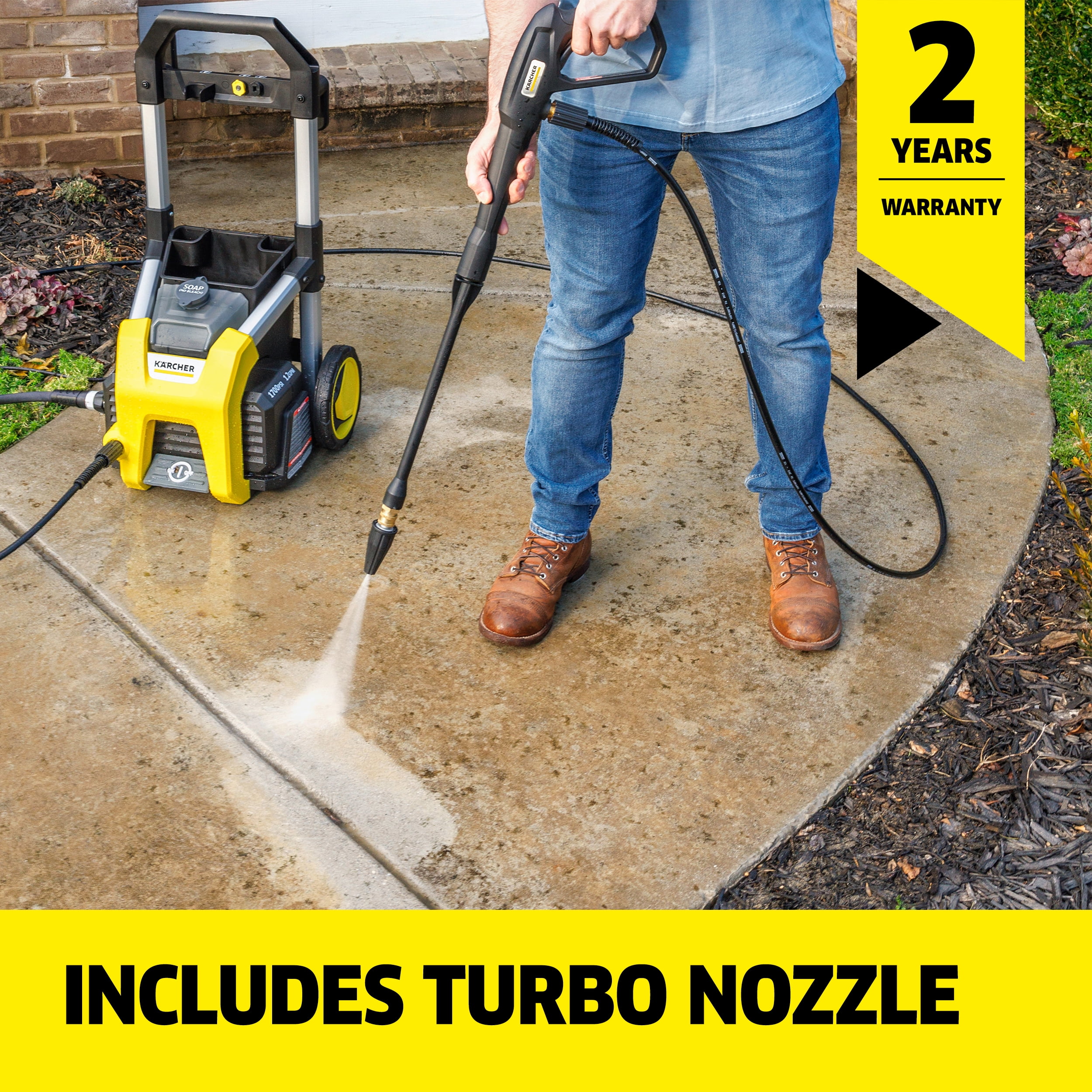 Karcher K1700 Electric Pressure Washer with Detergent Tank and 3 Spray Nozzles (1700 PSI, 1.2 GPM) tm7ar
