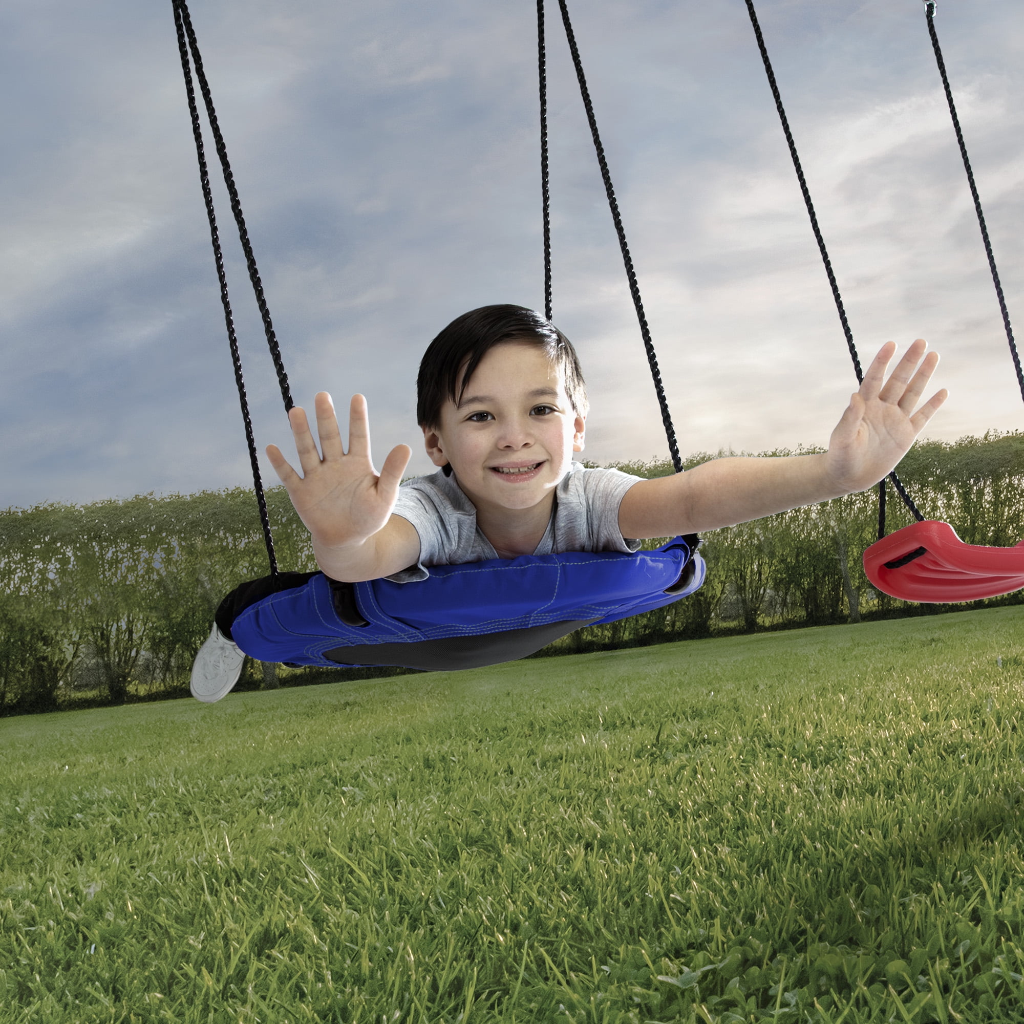 Delta Children FunZone Outdoor Metal 4-Piece Swing Set (Blue/Red, 109.4 in W x 54 in D x 68.9 in H) bfc6b