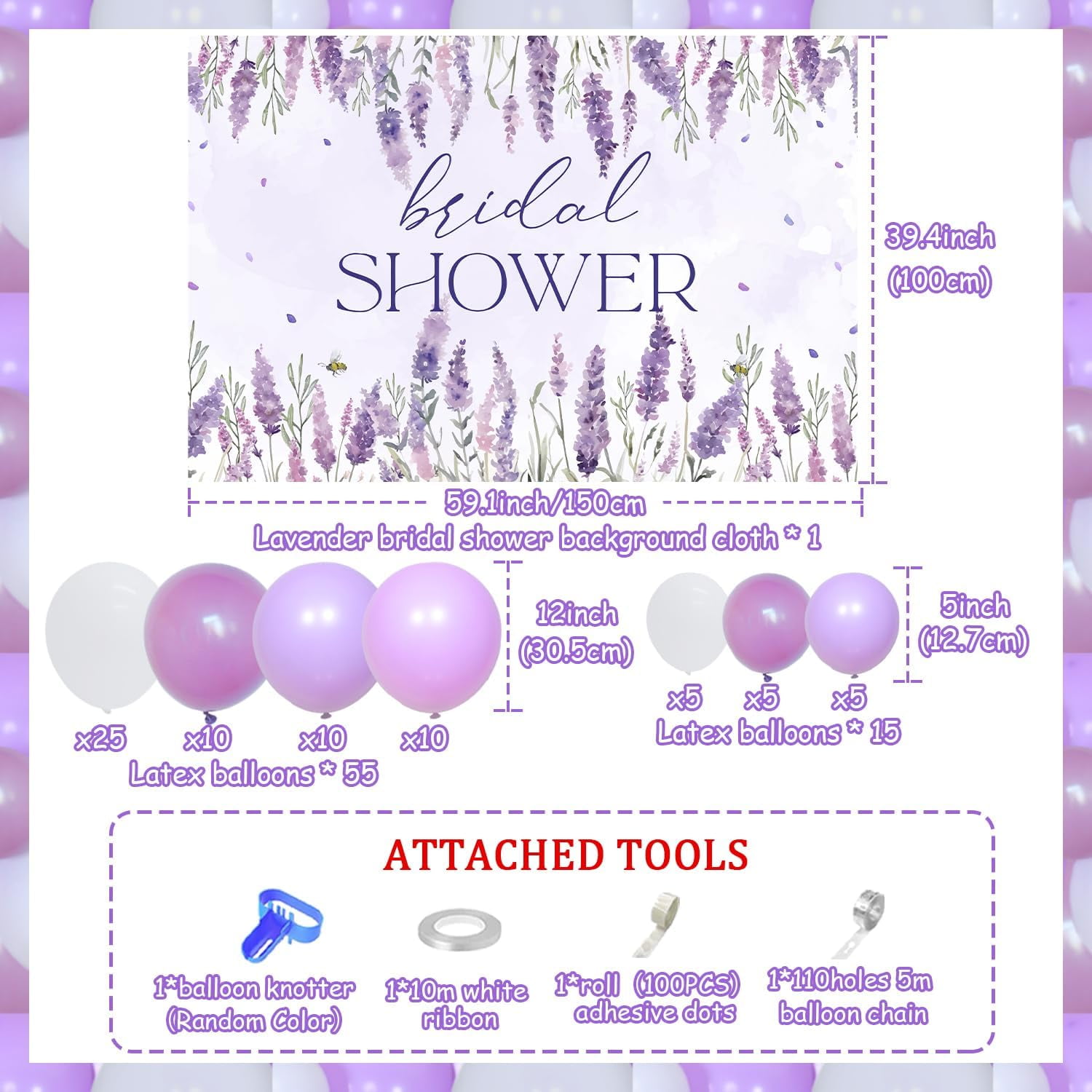 YO PERREO SOLA Lavender Bridal Shower Balloon Garland Arch Kit with Floral Backdrop (Purple, 71 Pieces) 4nf1f