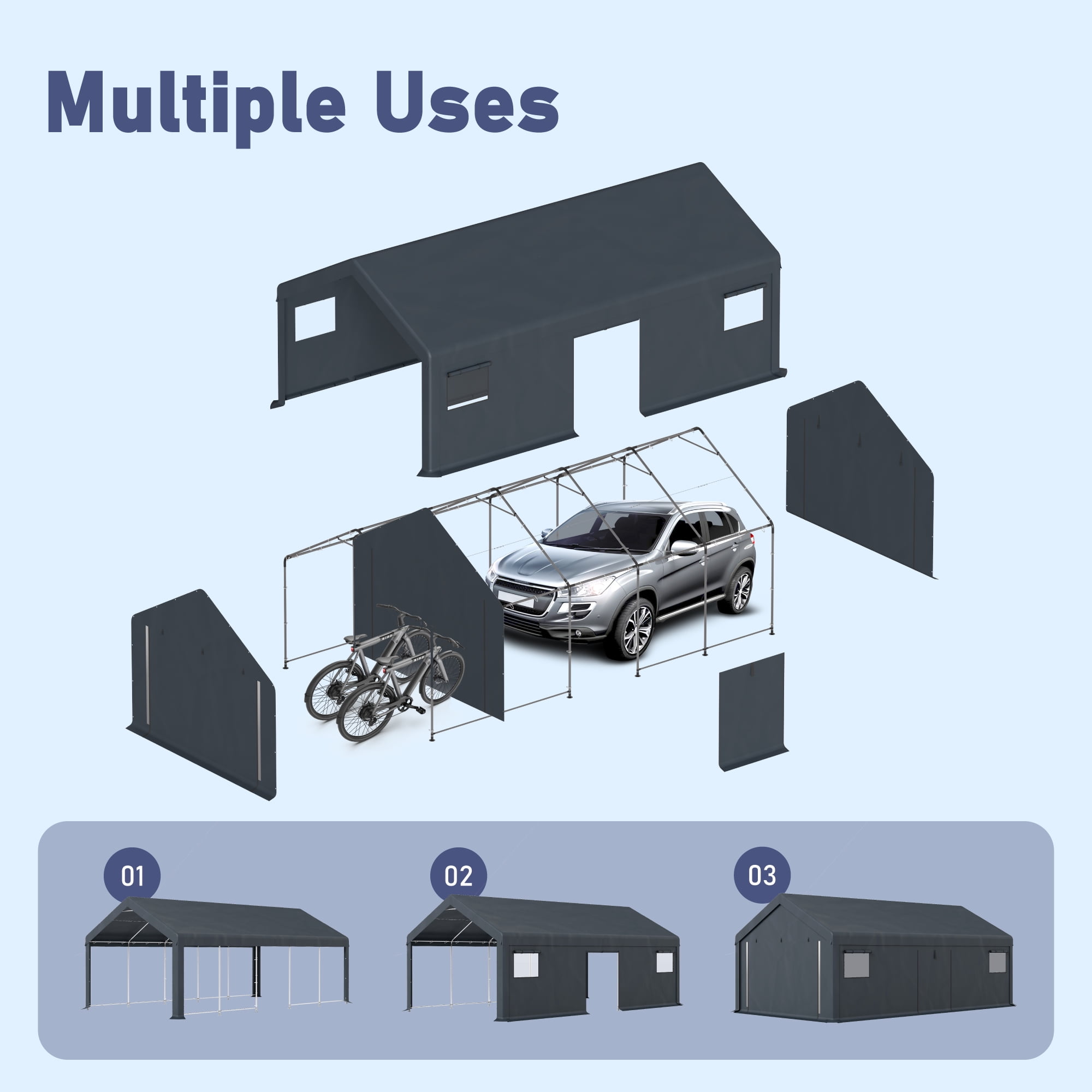 Summit Living Portable Carport Outdoor Storage Shelter with Removable Sidewalls (13 ft x 24 ft x 9.6 ft) dw7rt