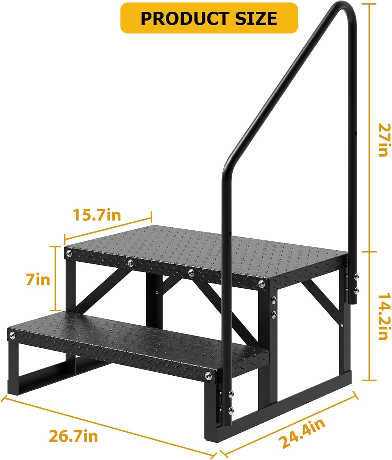 GARVEE 2-Step RV Stairs with Handrail, Heavy-Duty Portable Ladder for Travel Trailers and Hot Tubs (Black, 600 lb) a4k0w