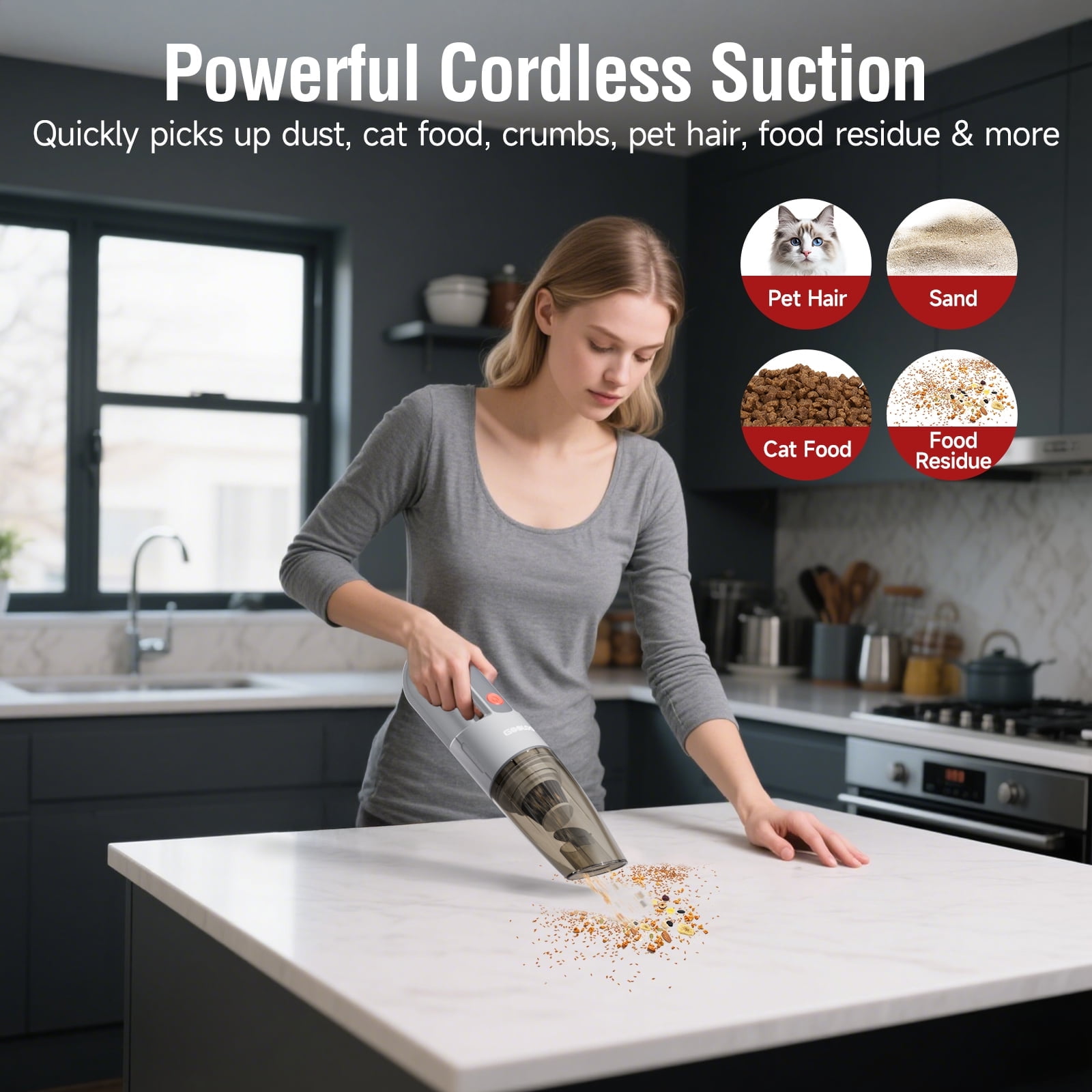 Gooloo V7 Mate Cordless Handheld Car Vacuum Cleaner, Portable Lightweight High-Power Suction for Interior Detailing and Home Use (Gray) xkmbt