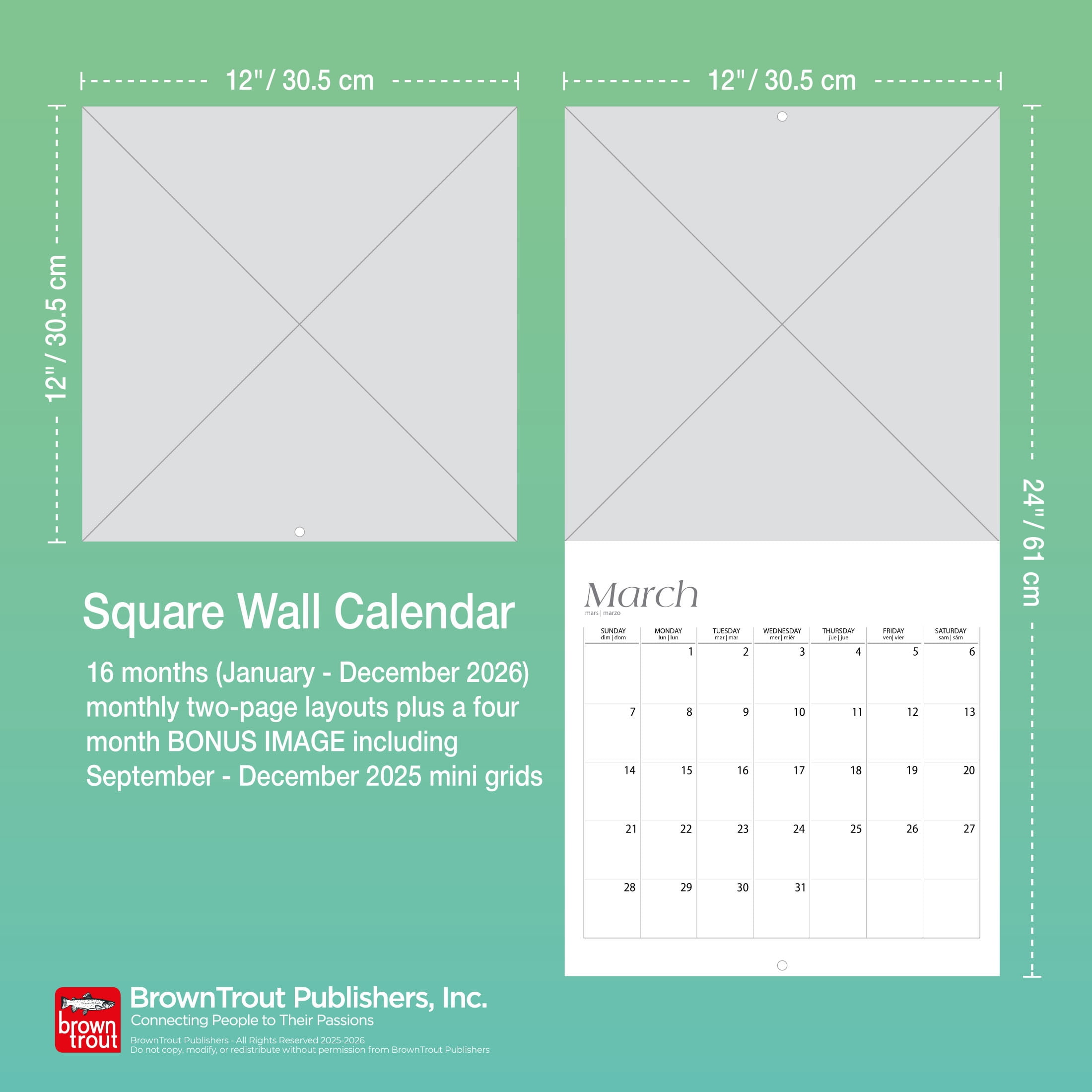 BrownTrout Penguin Party 2026 Wall Calendar (12 in x 24 in) p4xme