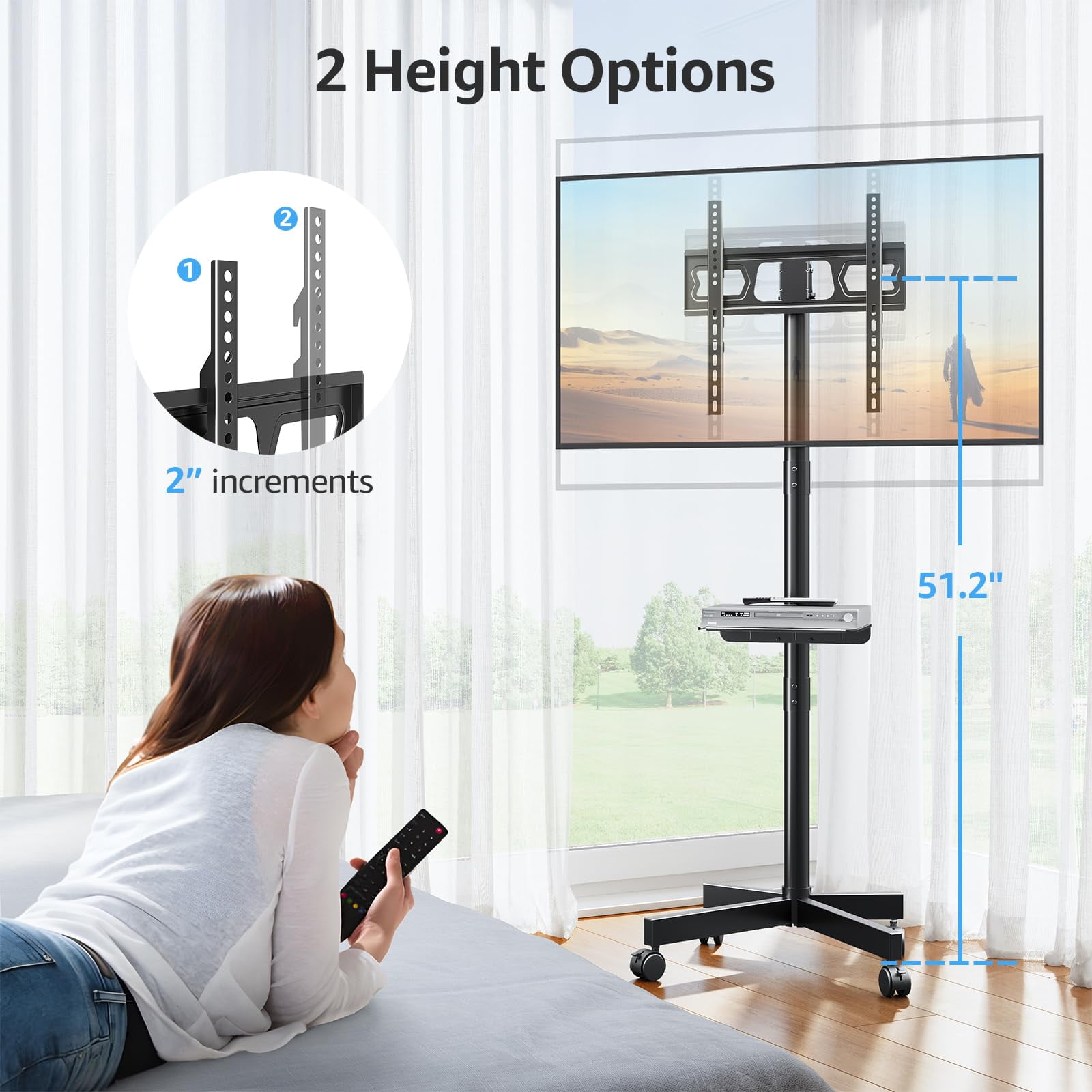 HOMOUNT Mobile TV Stand Rolling TV Cart for 24-60 in Screens (Black, 77 lb Capacity) uqjfn