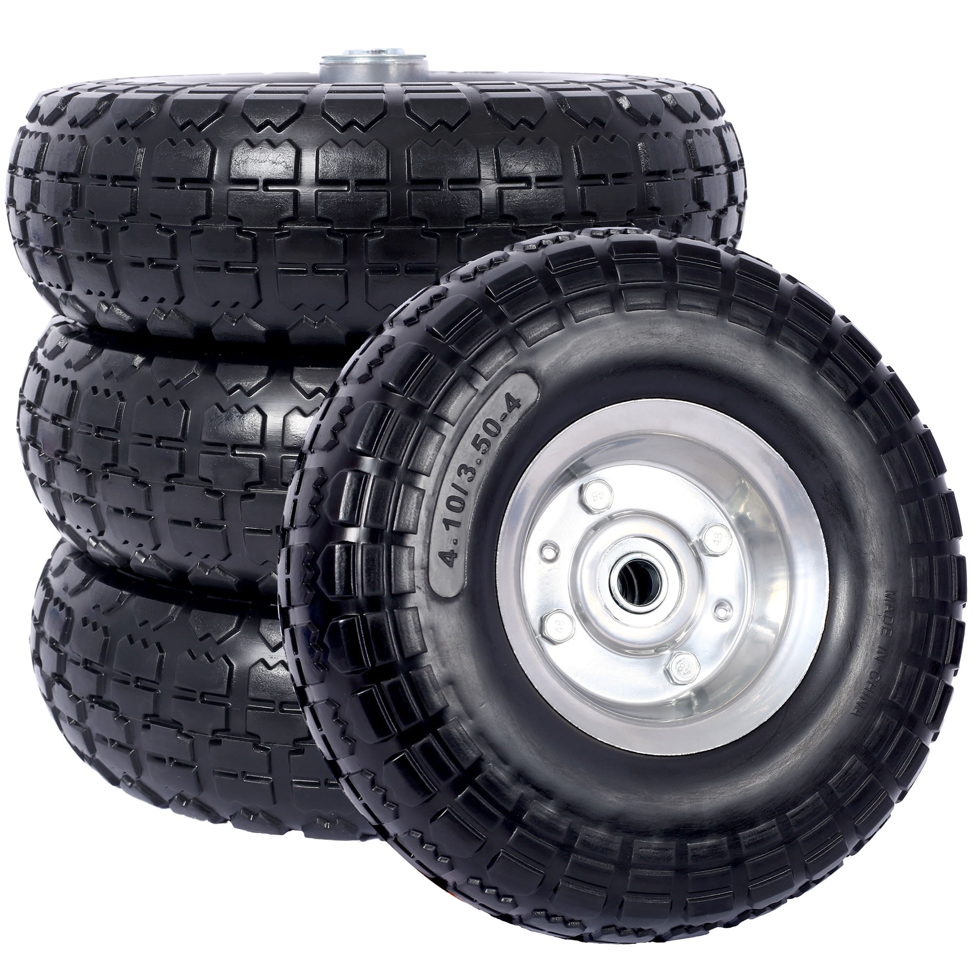 CQSXDA Heavy-Duty Flat-Free PU Foam Tire and Wheel (Black, 10 in Diameter, 5/8 in Axle Bore) usfak