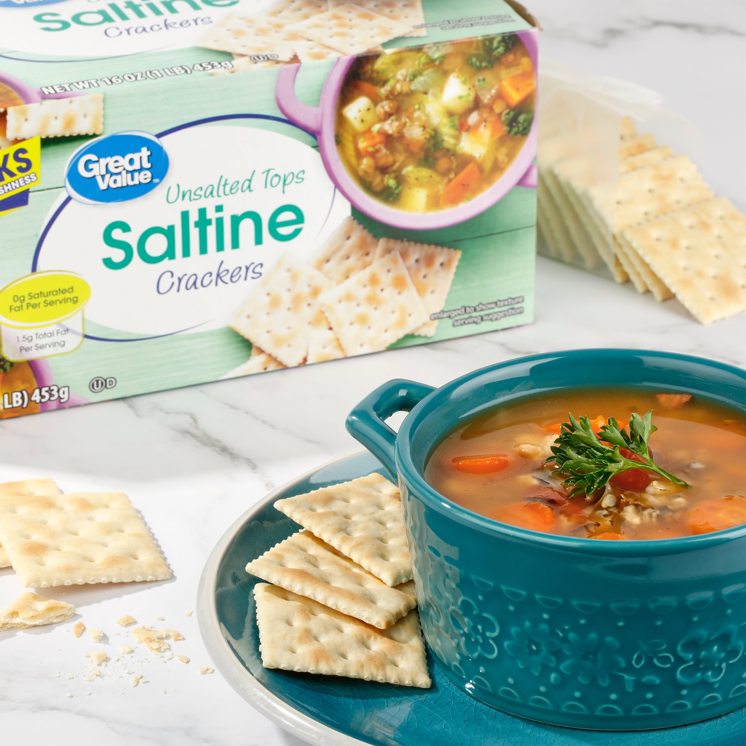 Great Value Unsalted Tops Saltine Crackers (Crispy, Oven-Baked) (6 Pack, 16 oz) i4m7n
